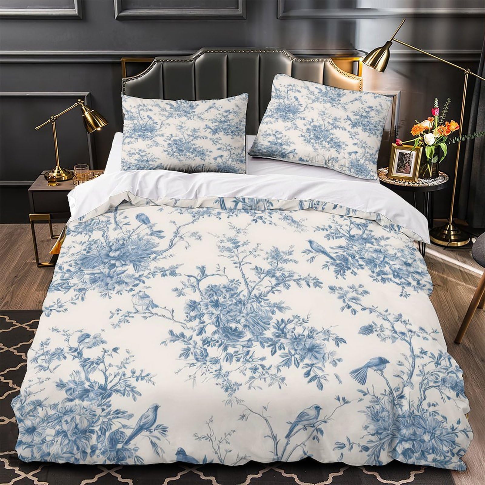 Linge de lit bleu oiseau 3 pièces en microfibre résistante et douce 220x240