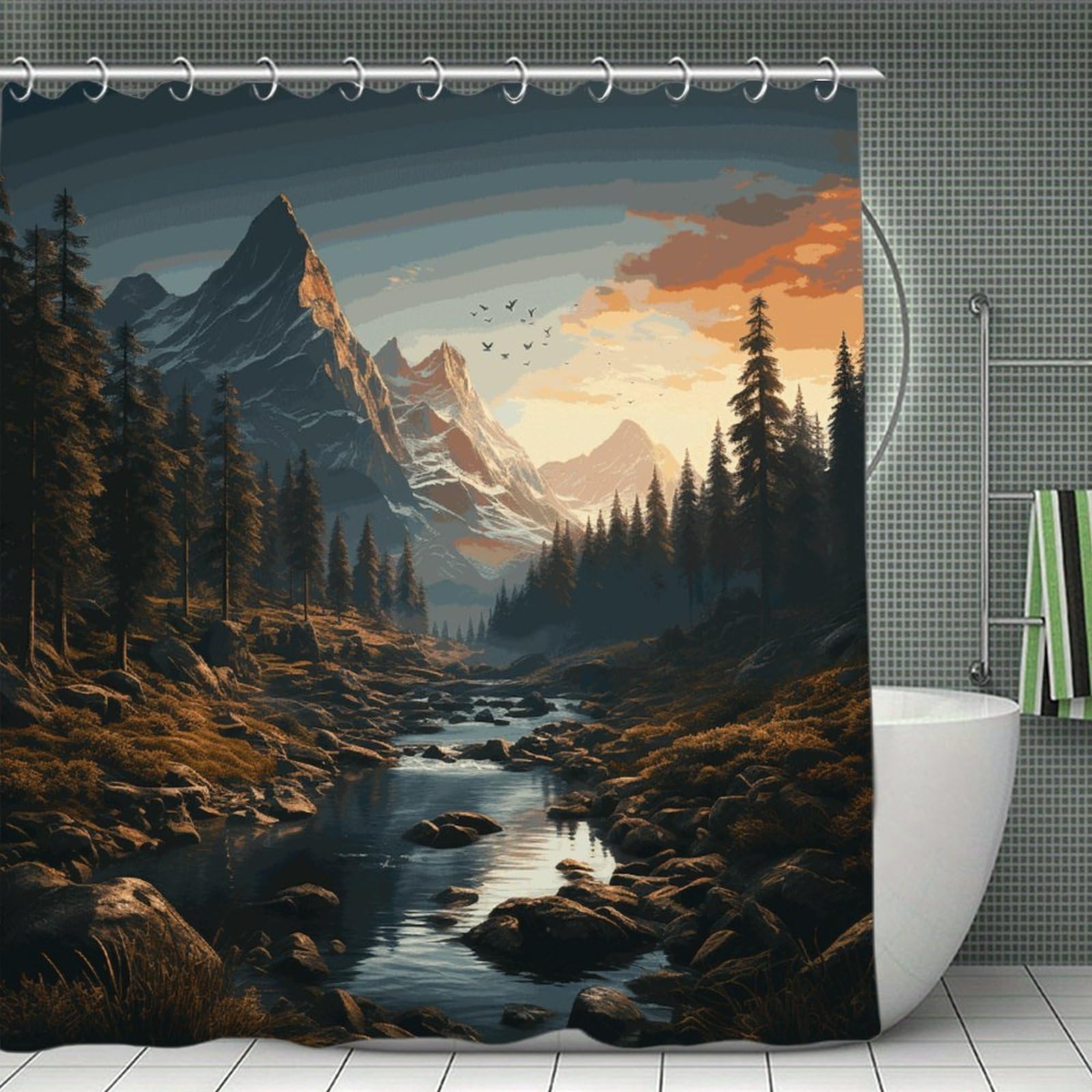 VstaDank Wilderness Shower Curtain Light-Weight Blackout Bathroom Curtain Washable Shower Liner 71x71 Inch Bath Curtain with Metal Holes Bathtub Bath Room