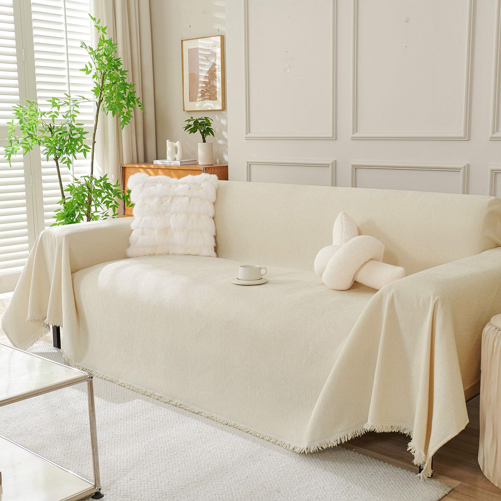 VClife Modern Cream Sofa Cover Washable Couch Cover for Oversized Sofa Non Slip Couch Covers for Sectional Sofa Decorative Furniture Protector Solid