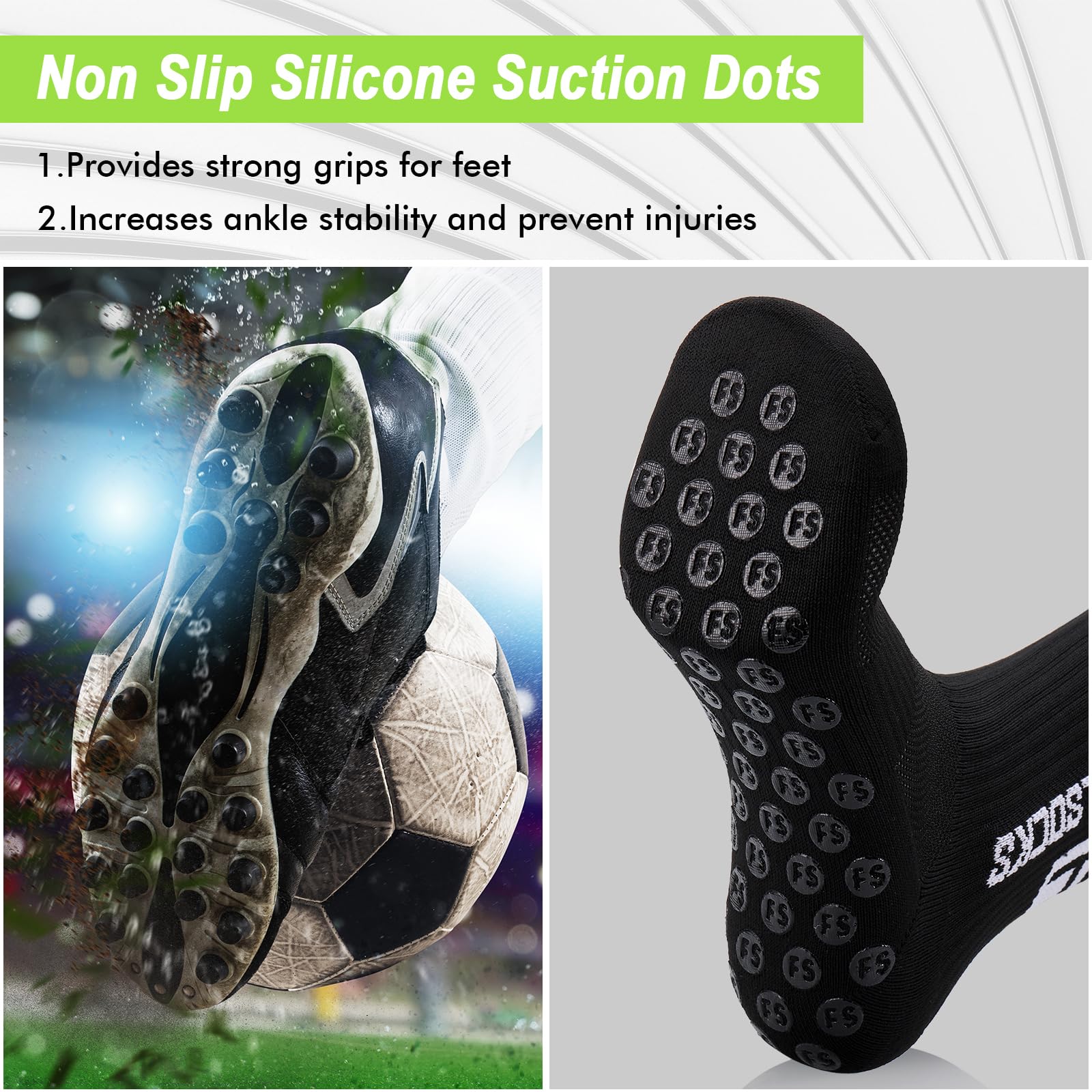 Fentar 3Pezzi Calzini Grip Calcio, Calze Antiscivolo Calcio con Puntini in Silicone, Calze Calcio Comode, Calzettoni Calcio Traspiranti, EU39-46 Calzini Antiscivolo Uomo per Calcio Trekking