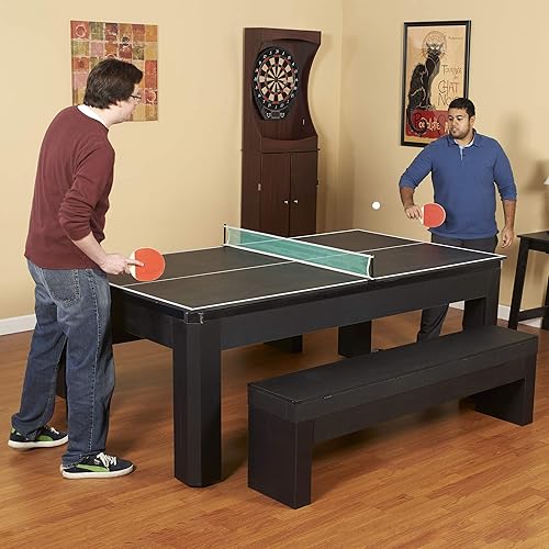 Vista 19 de Hathaway Park Avenue 7 Ft Pool Table Combo Set with Benches and Complete Game Accessories - Billiard Table with Ping Pong and Dining Top