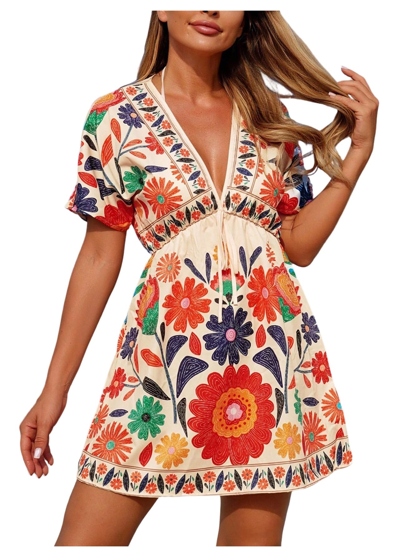 Women's Beach Cover Ups Boho Swimwear Dress Floral Tropical Havana Sun Dresses Resort Outfits