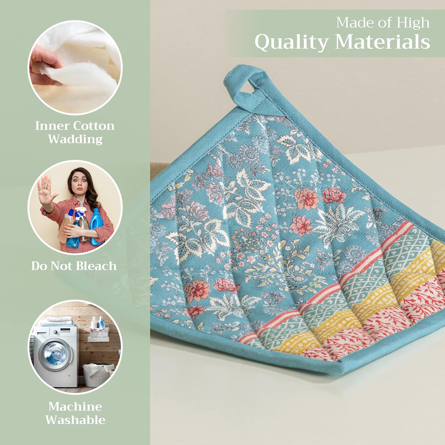 Maison d' Hermine Pot Holders 100% Cotton Heat Resistant Potholders 8" x 8" Hot Pads with Loop BBQ Cooking Baking Easter Decorations Handling Hot Pans Spring/Summer (Pack of 1, Marquise) - Image 3