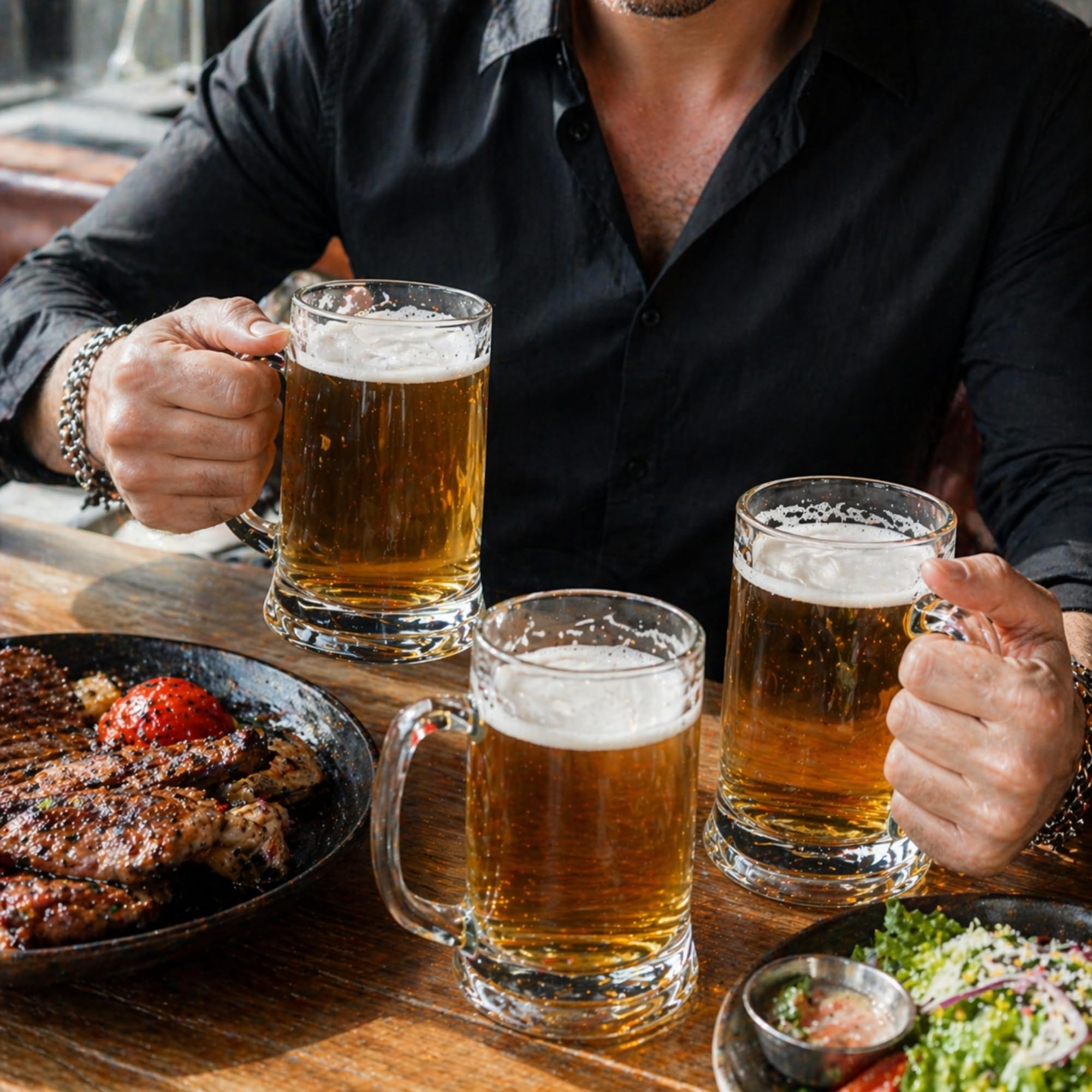 Restaurantware - Vetri - Tazas de cerveza de 473 ml, 24 vasos de cerveza lavables en lavavajillas con asa, sin plomo, base pesada, vasos grandes de vidrio transparente, para bares, restaurantes, hogar
