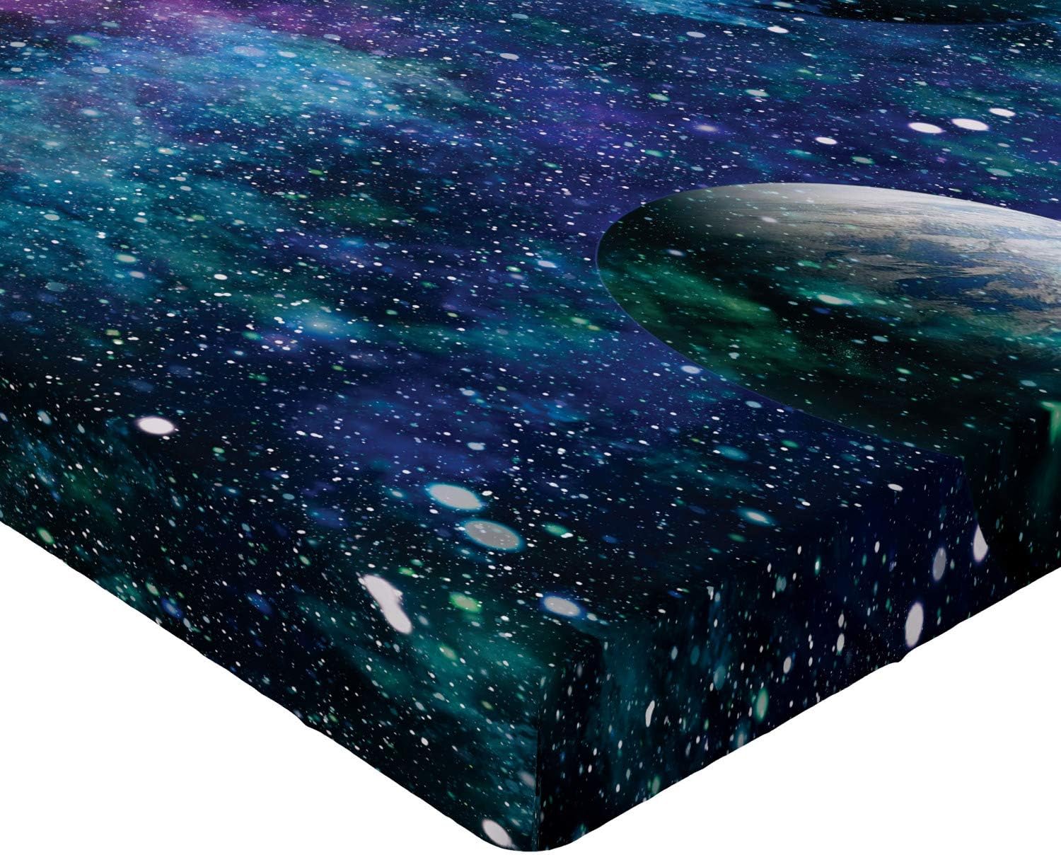 Ambesonne Astral Fitted Sheet, Universe Concept with Planets Stars Outer Space Print, Soft Decorative Fabric Bedding All-Round Elastic Pocket, Queen Size, Night Blue