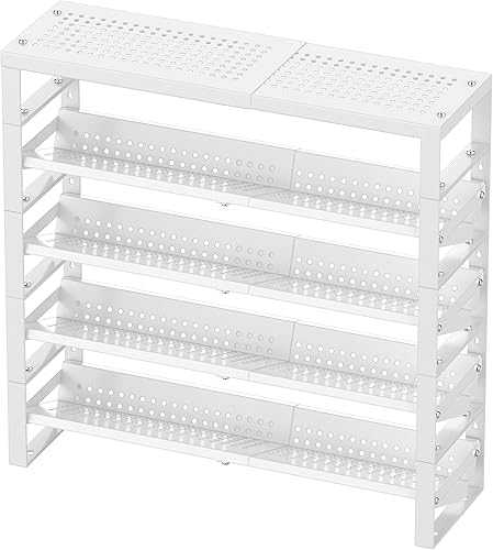 Miniatura 11 de Organizador de cocina ampliable, apilable y ajustable, estantes de almacenamiento de despensa de metal, estante de varios niveles para gabinete,