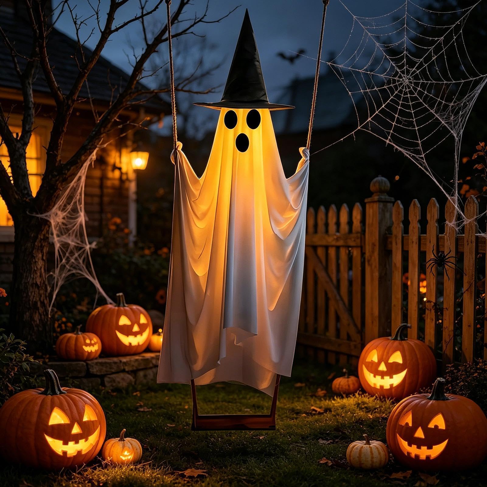 Swinging Light Up Ghost Halloween Decor, zdalne sterowanie