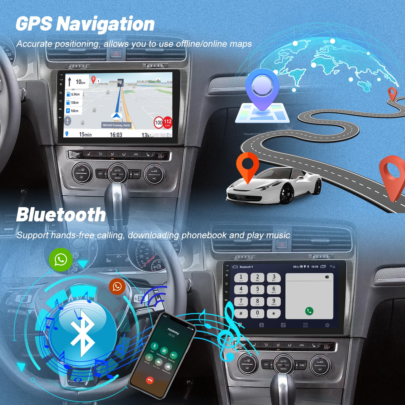 Autoradio pour Volkswagen VW Golf 7 2012-2020 avec Carplay & Android Auto | 2G+64G Autoradio à Écran Tactile 9 Pouces avec Wireless Carplay & Android Auto, WiFi, Navigation GPS, Bluetooth, FM RDS