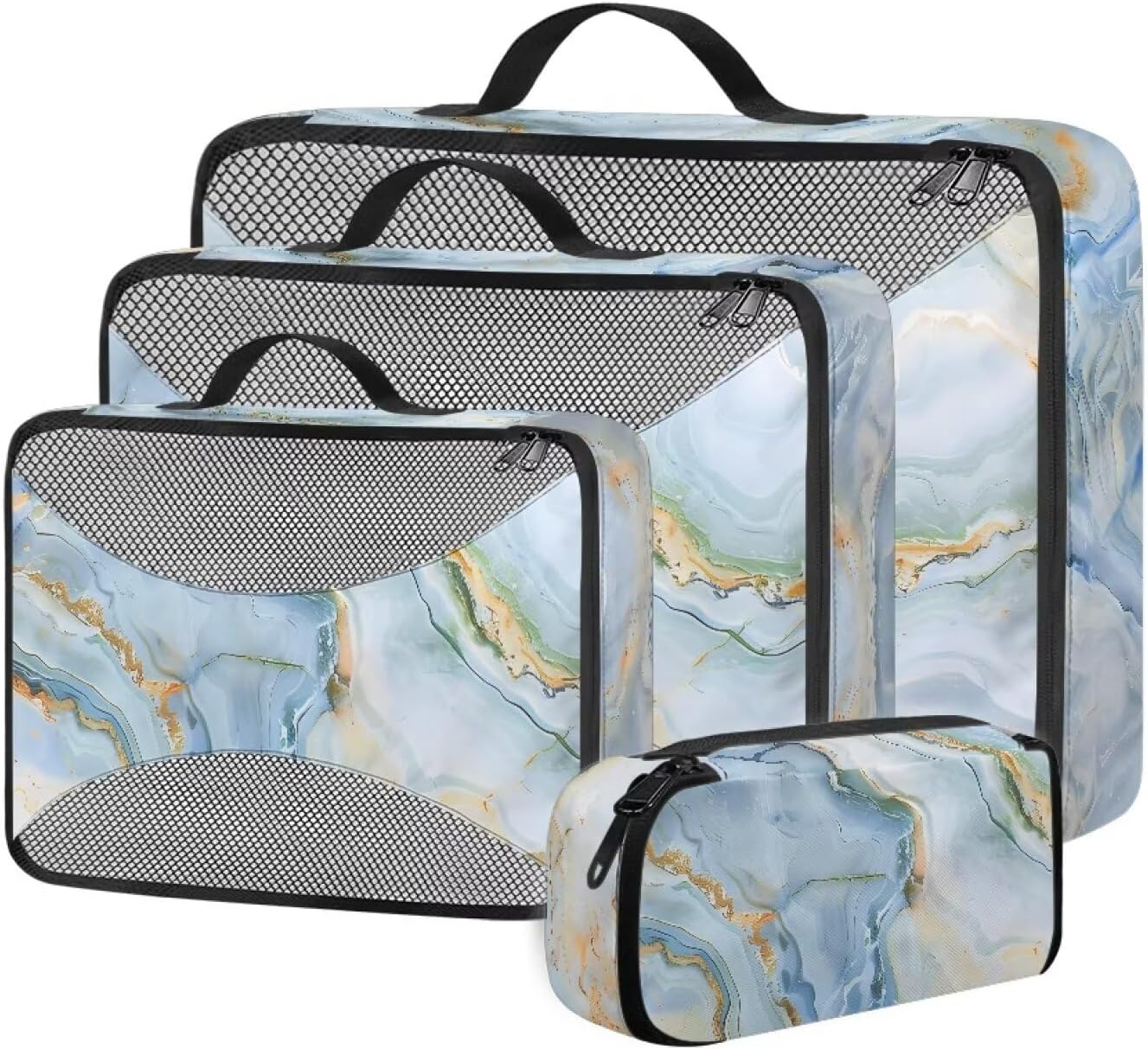 Babrukda Blue Marble Packing Cubes for Suitcase 4-Pieces Lightweight Travel Packing Cubes for Women Men Storage Holder Organizer Bags Suitable for Many Situations