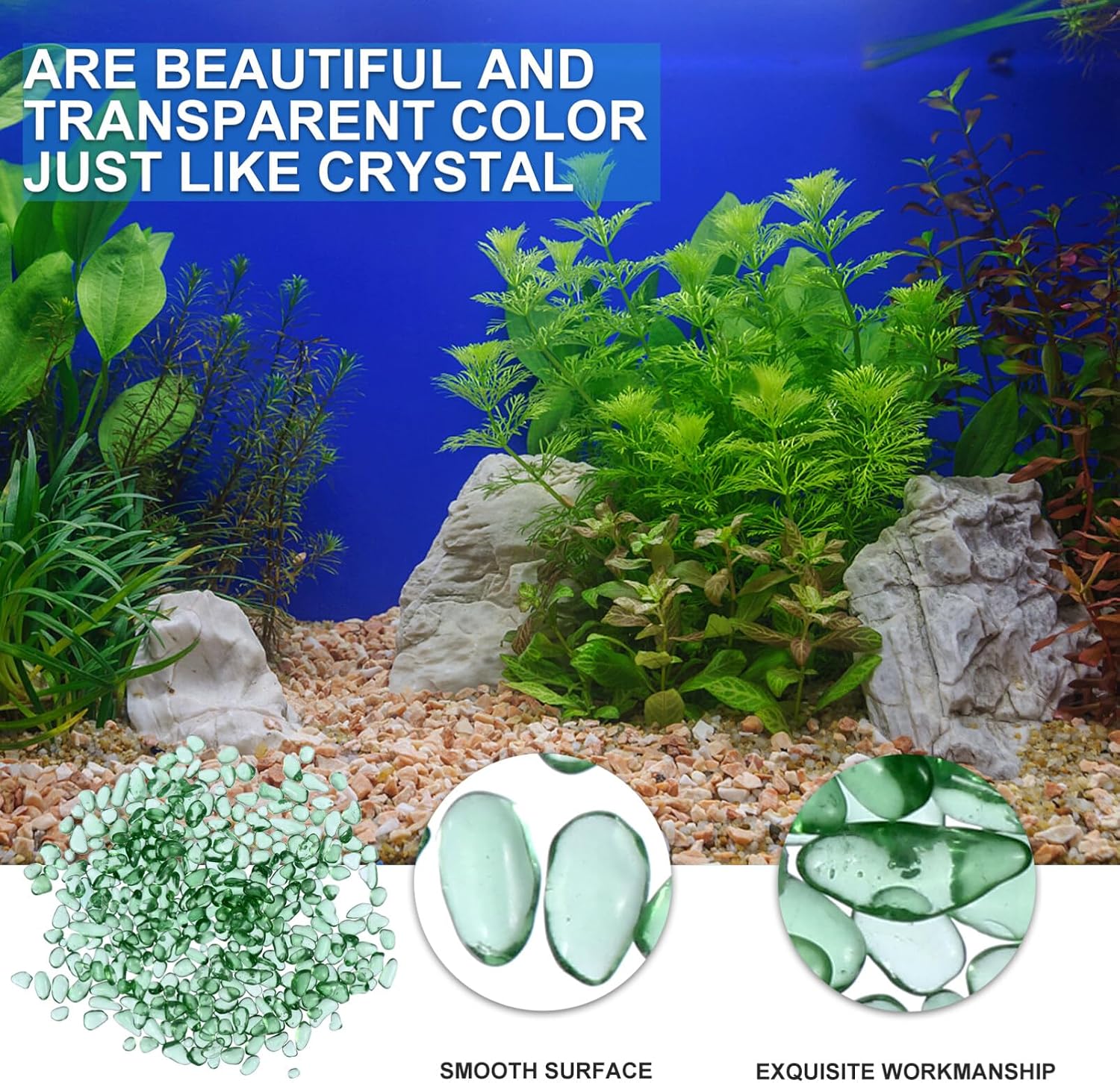 POPETPOP 1pack Transparent Glass Aquarium Stones Decorative Crystal Pebbles for Fish Tanks Plants and Crafts Safe High-Temperature Fired No Fading for Indoor Decor