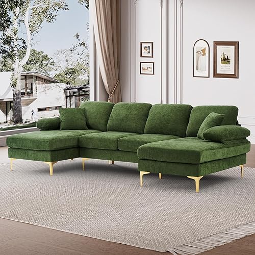 Miniatura 10 de OUYESSIR Sofá seccional en forma de U, juego de sofá de 4 asientos para sala de estar, juego de sofá convertible en forma de L de terciopelo con