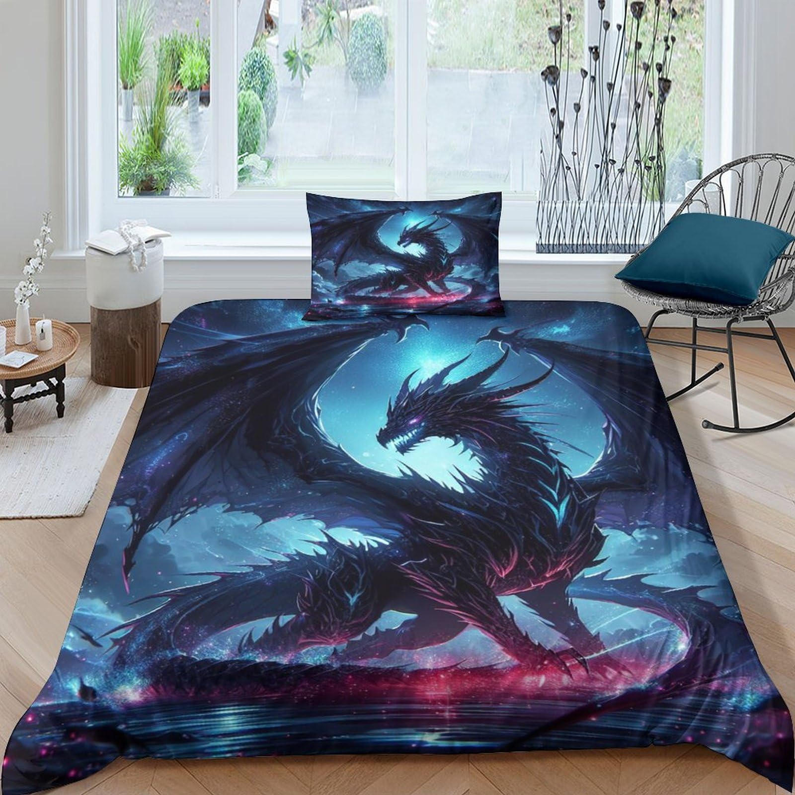 Flying Dragon Quilt Cover 3D Print Winter Soft Cool Animals Duvet Cover Bedding Comforter Cover Microfiber with Zipper Closure Apply to Kids Youth 3 Piece Set Room Decor Soft And Comfortable Single（13