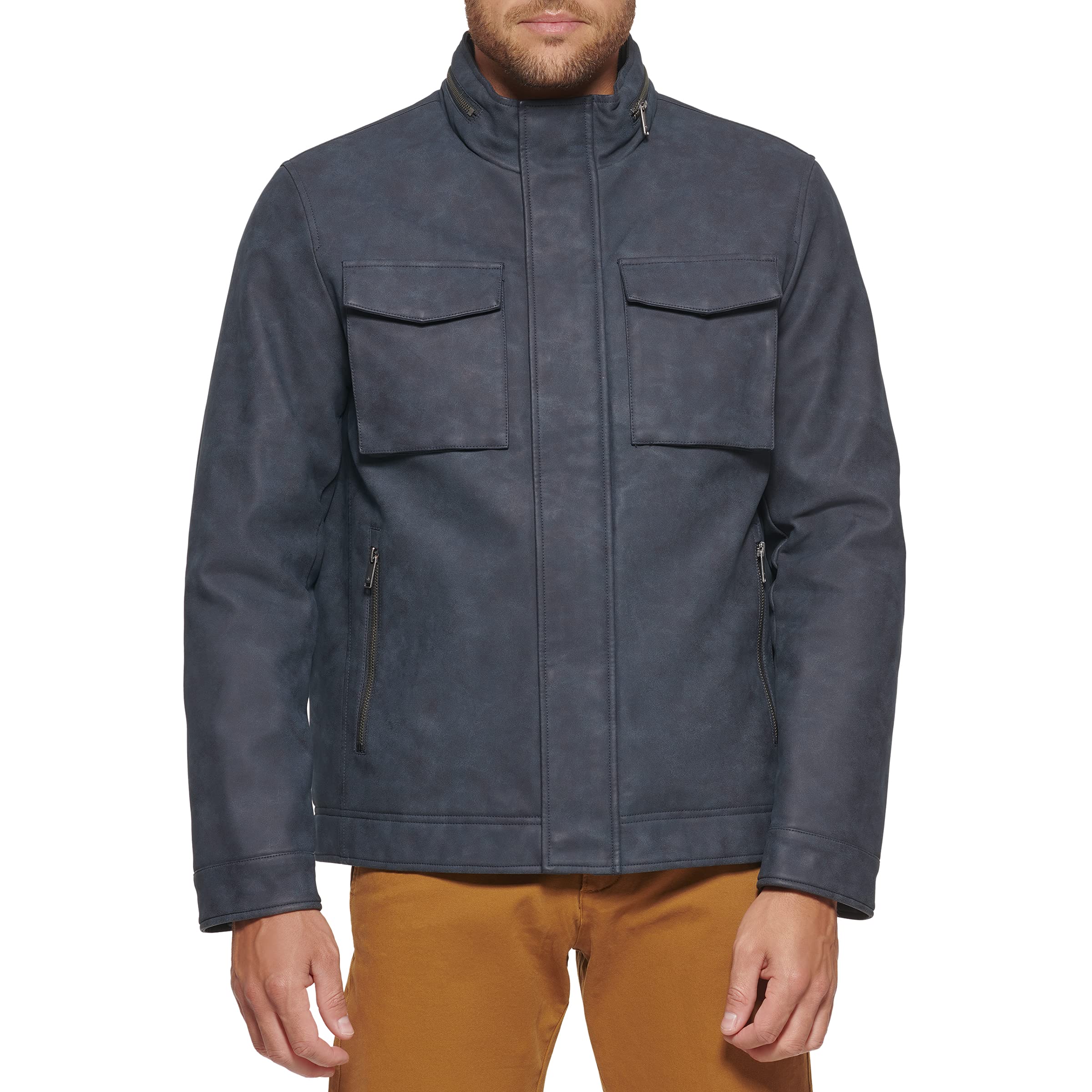 DOCKERS Men's Faux Leather Military Jacket