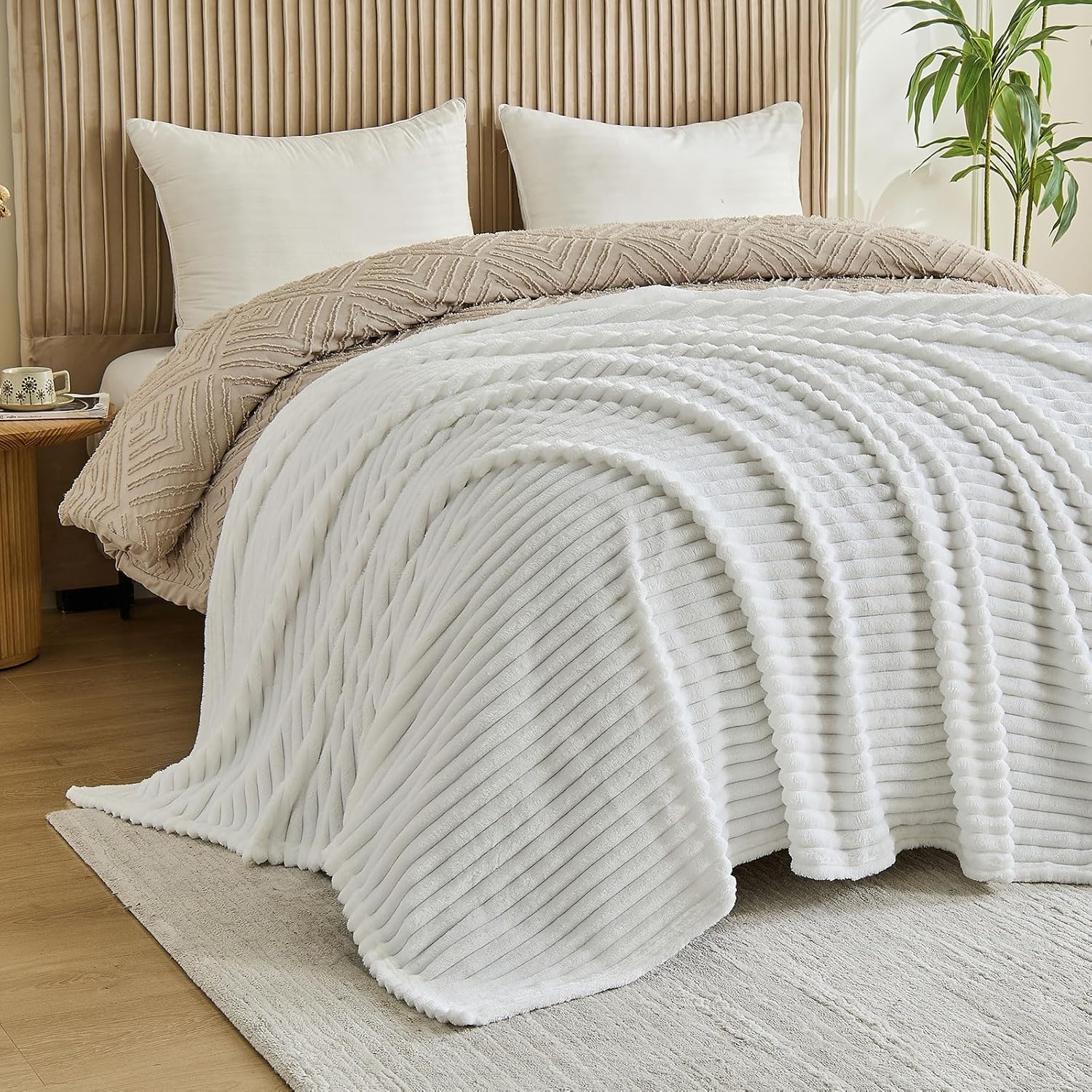 Throw Blanket for Couch - Flannel Fleece 3D Striped Ribbed Bed Blanket.Super Soft Blankets for Women Girls,Teacher Gifts Birthday Gifts Room Home Dorm Decor (White, Throw(50"x60")) - Image 7