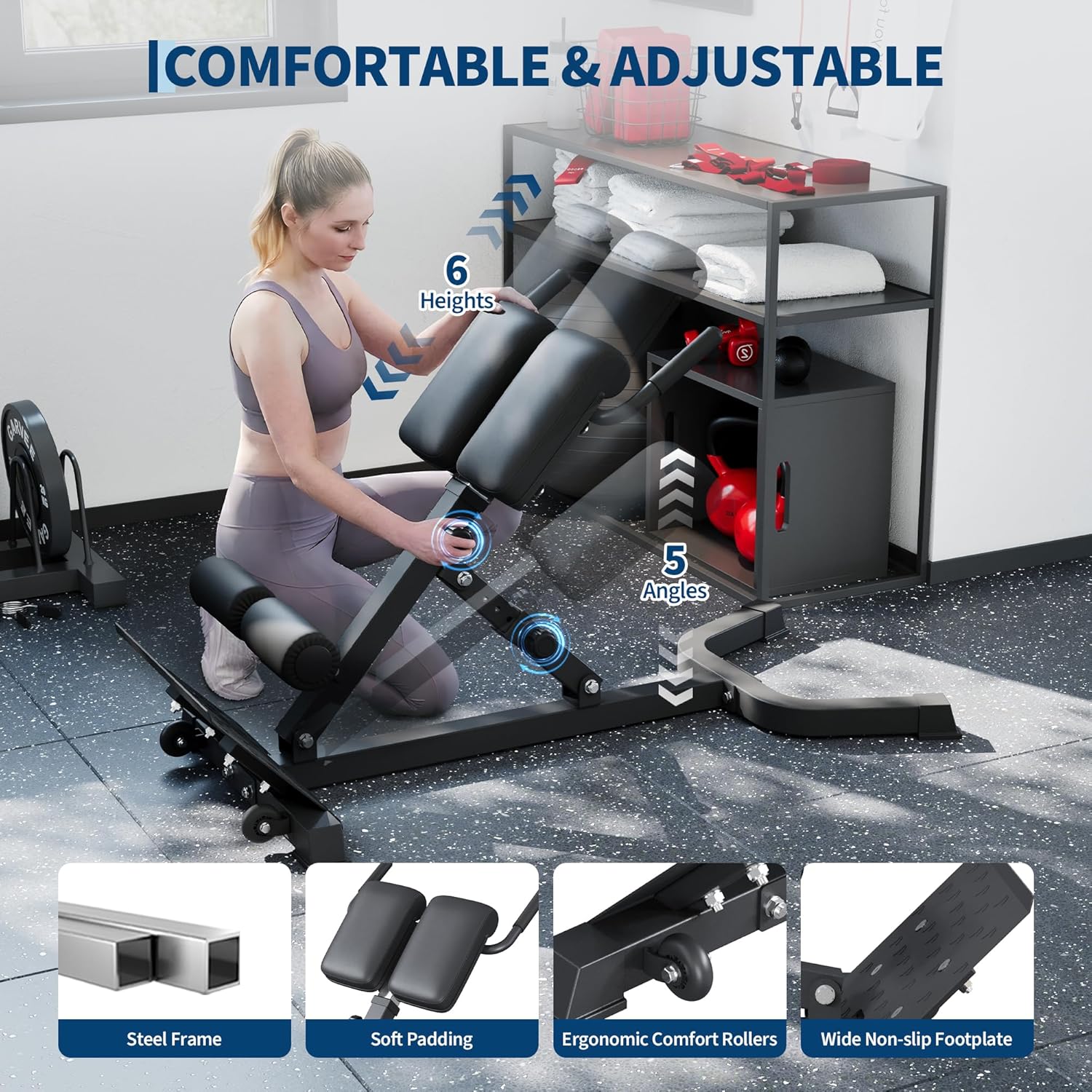 Hyper Back Extension Roman Chair, Foldable Multifunctional Bench for Lower Back, Glutes & Core, Adjustable Incline & Height, Oversized Footplate for Stability, Home Gym Equipment for Full Body Workout