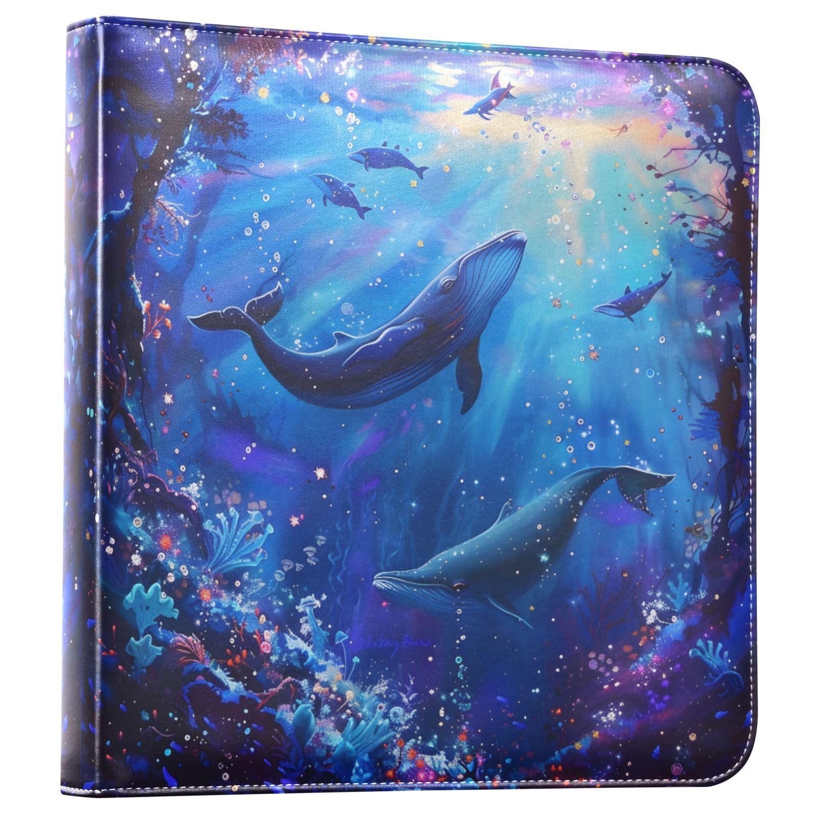 JIPONI Whale Underwater Large Photo Album, DIY Leather Cover Scrapbook Albums for 4x6 5x7 6x8 Pictures, Self Adhesive Memory Book for Wedding, Baby, Family