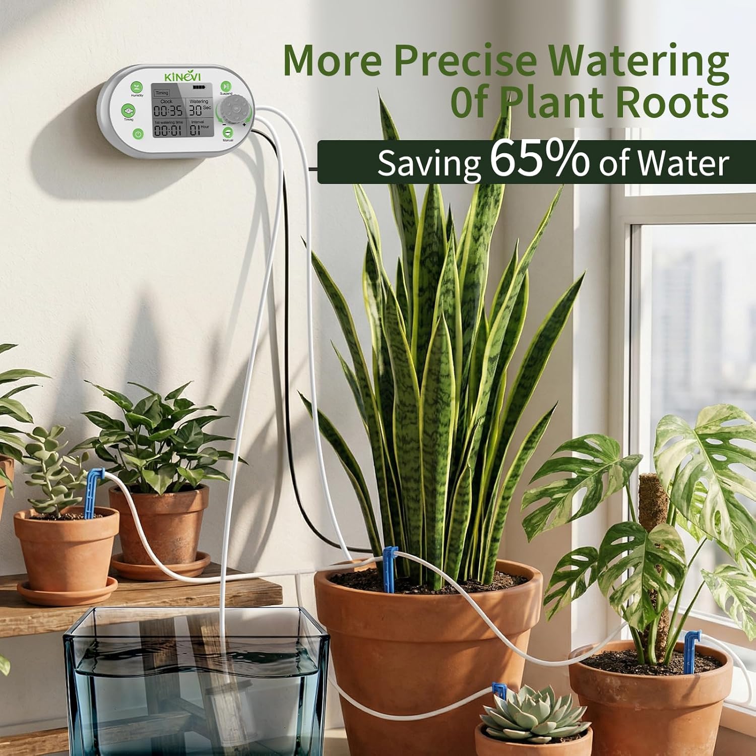 Automatic Plant Waterer Indoor, 3W Automatic Watering System for Potted Plants, for 15 Potted Plants with Smart Humidity Detection, Worry-Free Vacation Drip Irrigation Kit