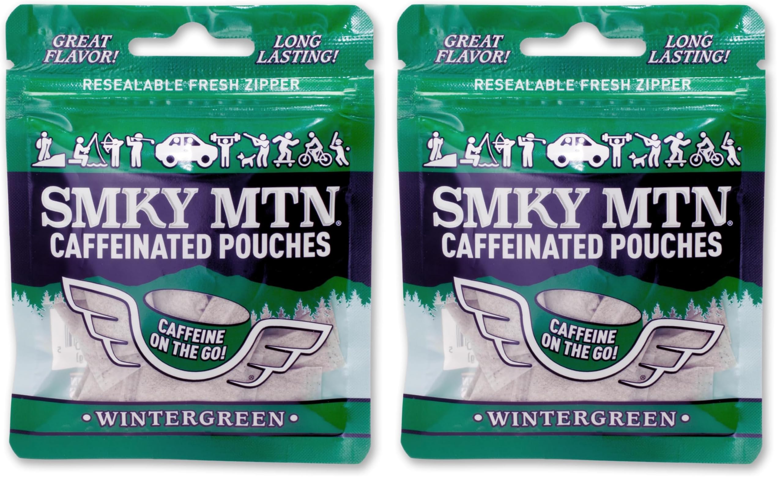 SMOKEY MOUNTAIN Caffeinated Pouches - Wintergreen - Tobacco Free and Nicotine Free - 15 Pouches Per Pack - 2 Pack