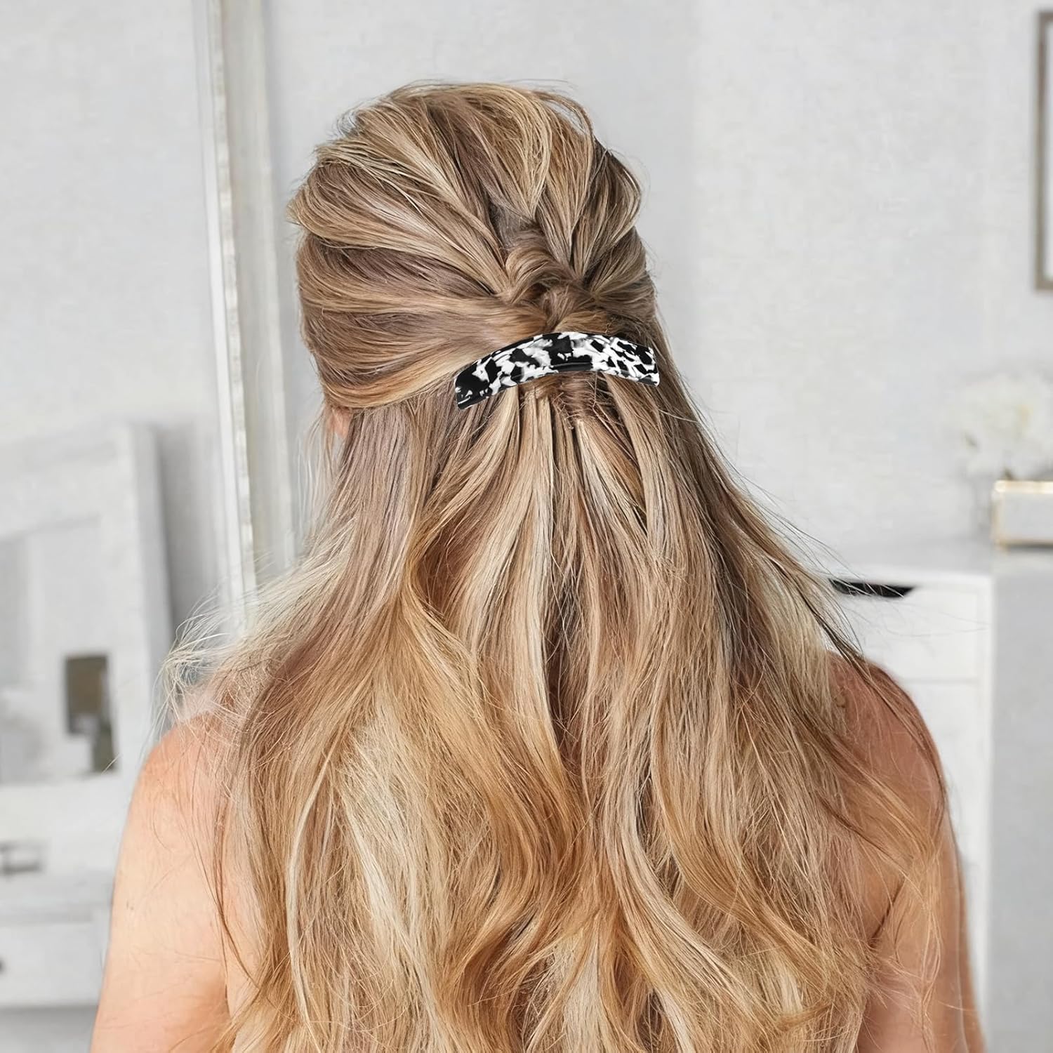 3PCS Large French Barrettes for Women Tortoise Shell Hair Clips for Fine Thick Hair, Fashion Hair Accessories Ponytail Holder Clamp Big Snap Hair Clips - Image 4