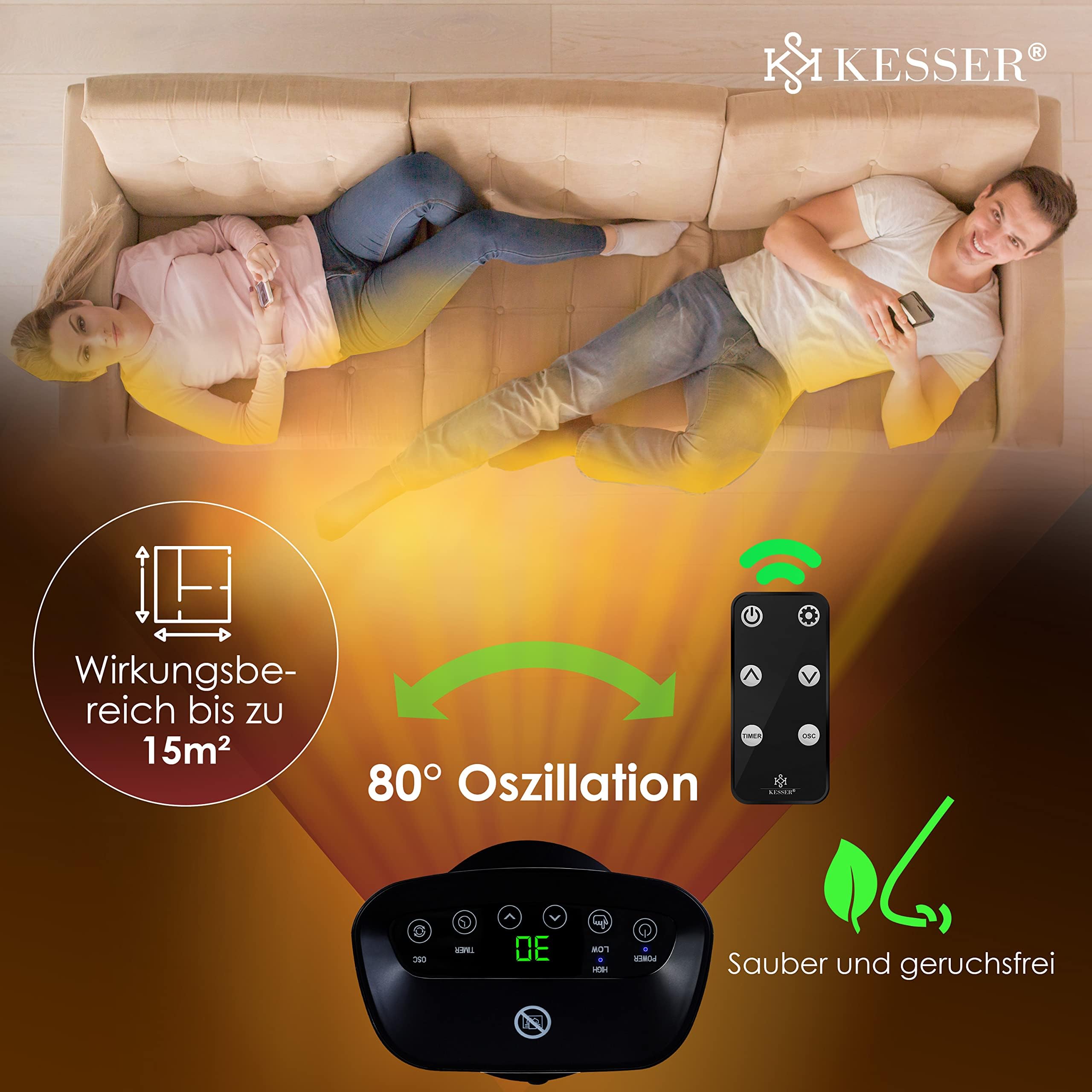 KESSER® Radiateur Soufflant avec Télécommande - Économe en Energie - Silencieux - 2000 W - En Céramique - 15-30 °C - Chauffage Rapide avec Fonction Oscillation de 80 ° - Minuterie 24 h (Noir)