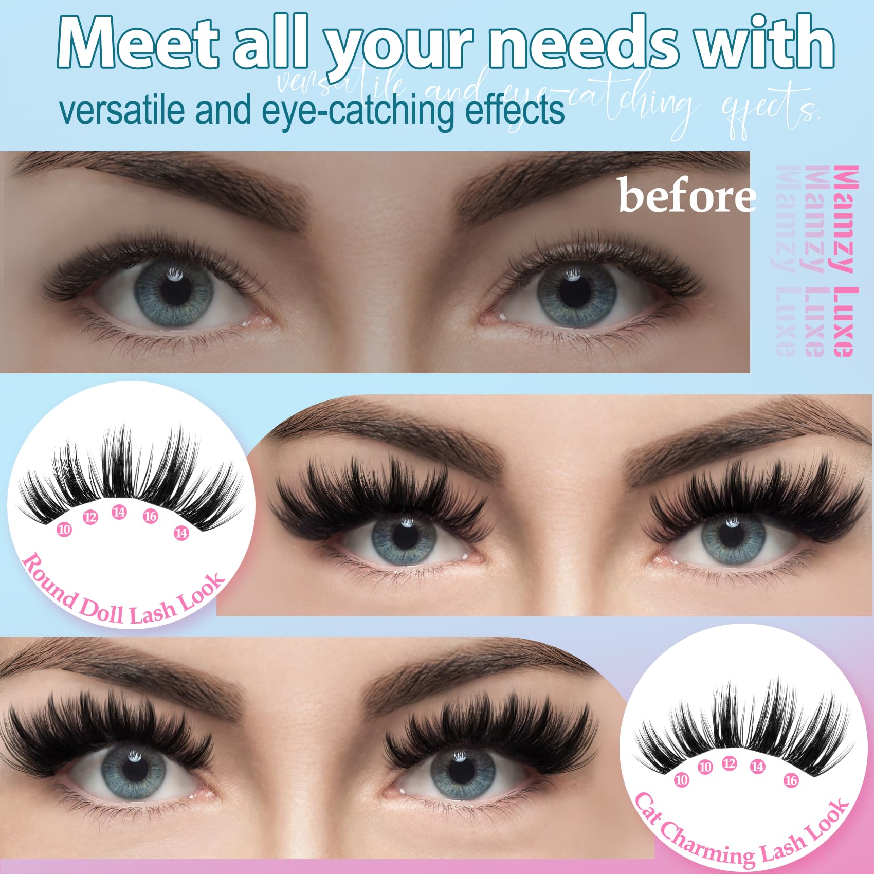 Wispy Wimpern-Cluster-Set, Manga-Wimpern-Cluster-Set, 8–16 mm, 180 Stück, einzelne Wimpern-Cluster, natürliche, falsche Wimpern, stachelig, dick, Anime-Cluster-Wimpernverlängerungs-Kit von MAMZY LUXE