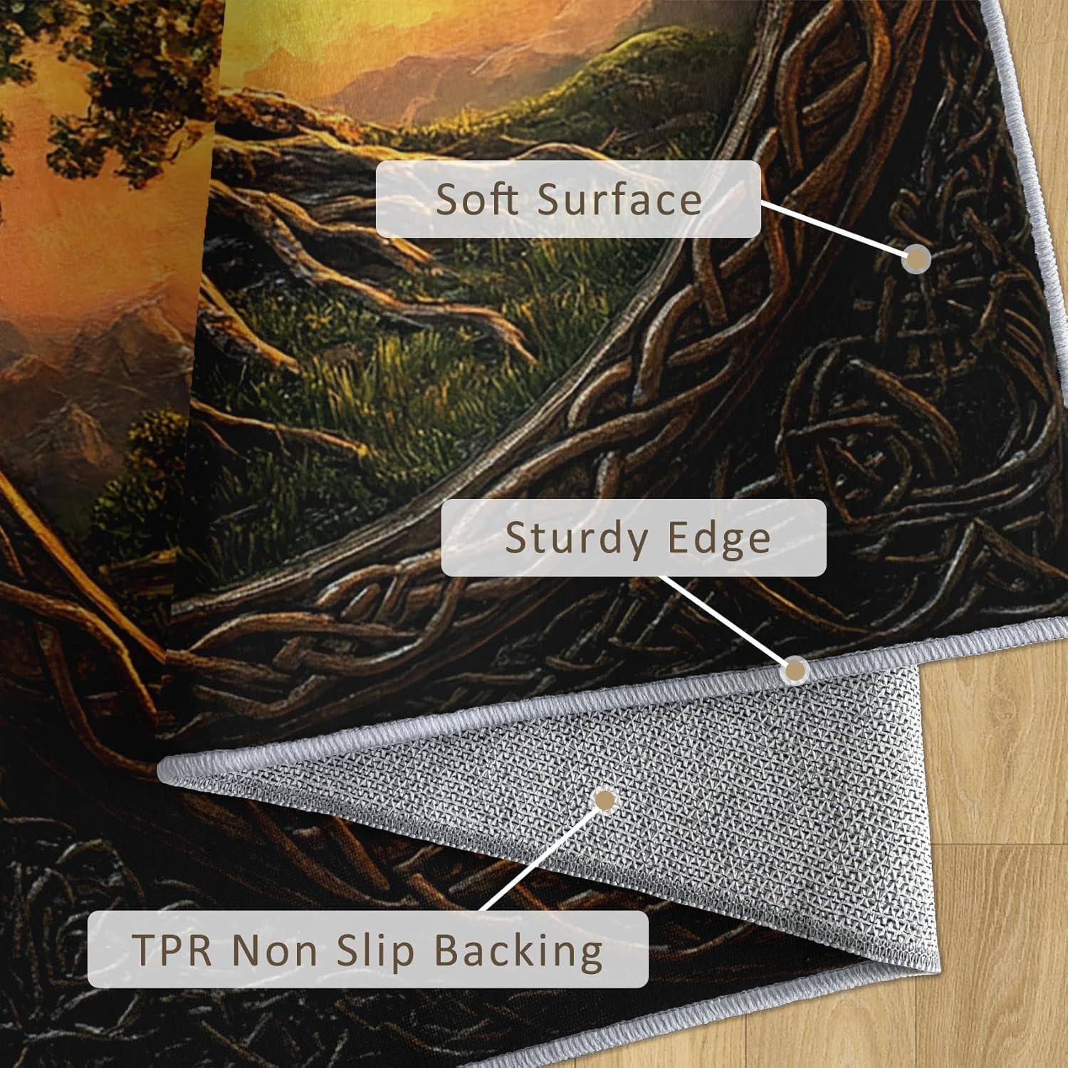 Tree of Life Rug 6x9, Washable Viking Rugs for Living Room Bedroom, Colourful Tree Area Rug for Home Decor, Non Slip Backing Floor Carpet with Gripper - 6 x 9 ft