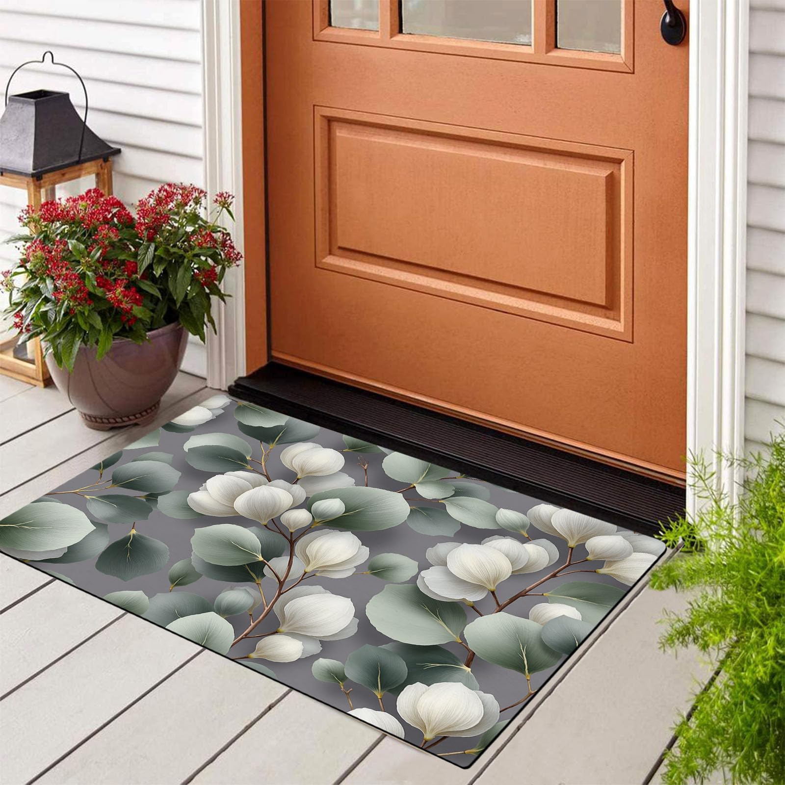 Tapis de porte motif feuilles anti-poussière et antidérapant pour entrée