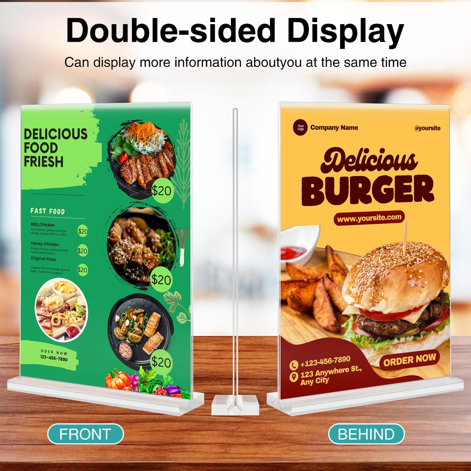 Relx 18-Pack Acrylic Sign Holders – 8.5 X 11 Inches, T-Shape With Base, Double-Sided Clear Display Stands For Menus, Flyers, Photos