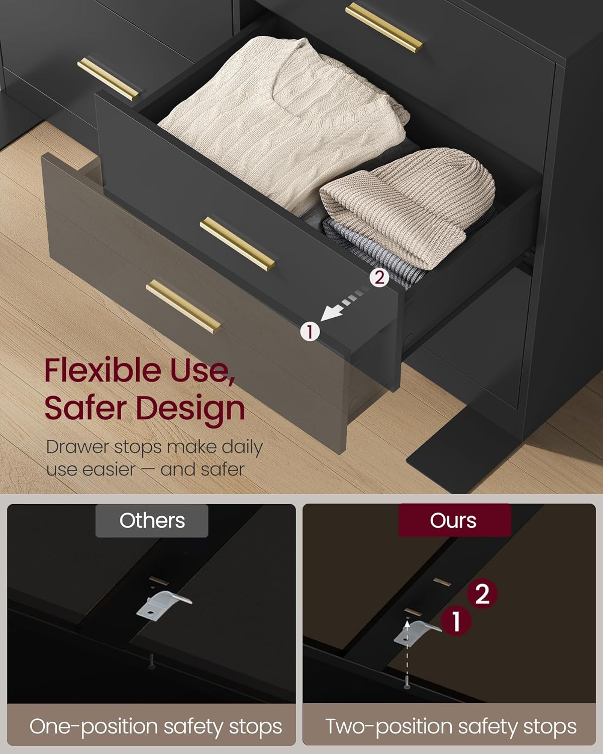 VASAGLE Custos Collection - Dresser for Bedroom, Chest of Drawers for Closet, Modern Style, TV Stand for Living Room, 6 Drawers, 15.8 x 46.9 x 30.7 Inches, Ink Black ULTS416BC01S