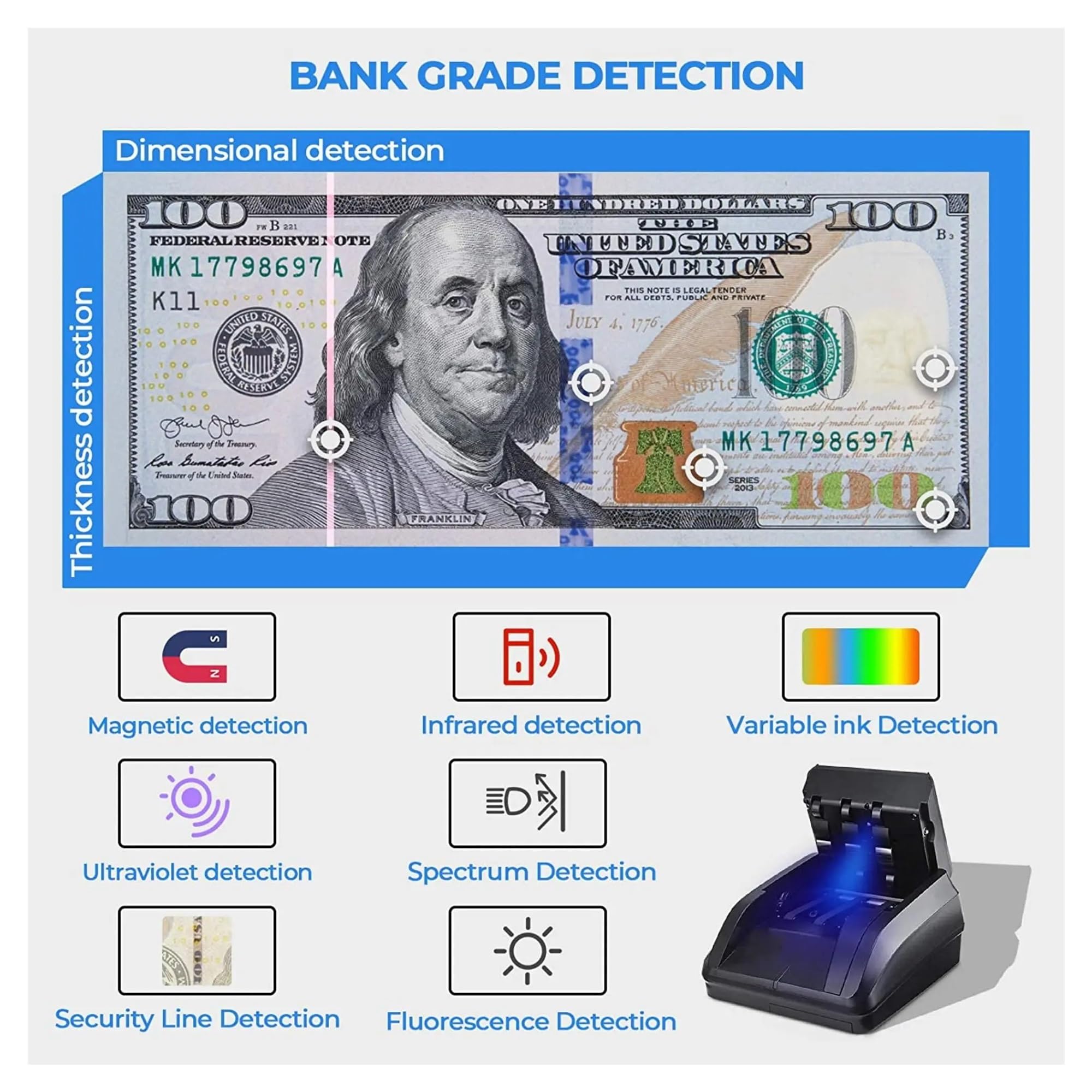 Contador de dinero, Mini contador de dinero portátil, detector billetes por infrarrojos, detección automática
