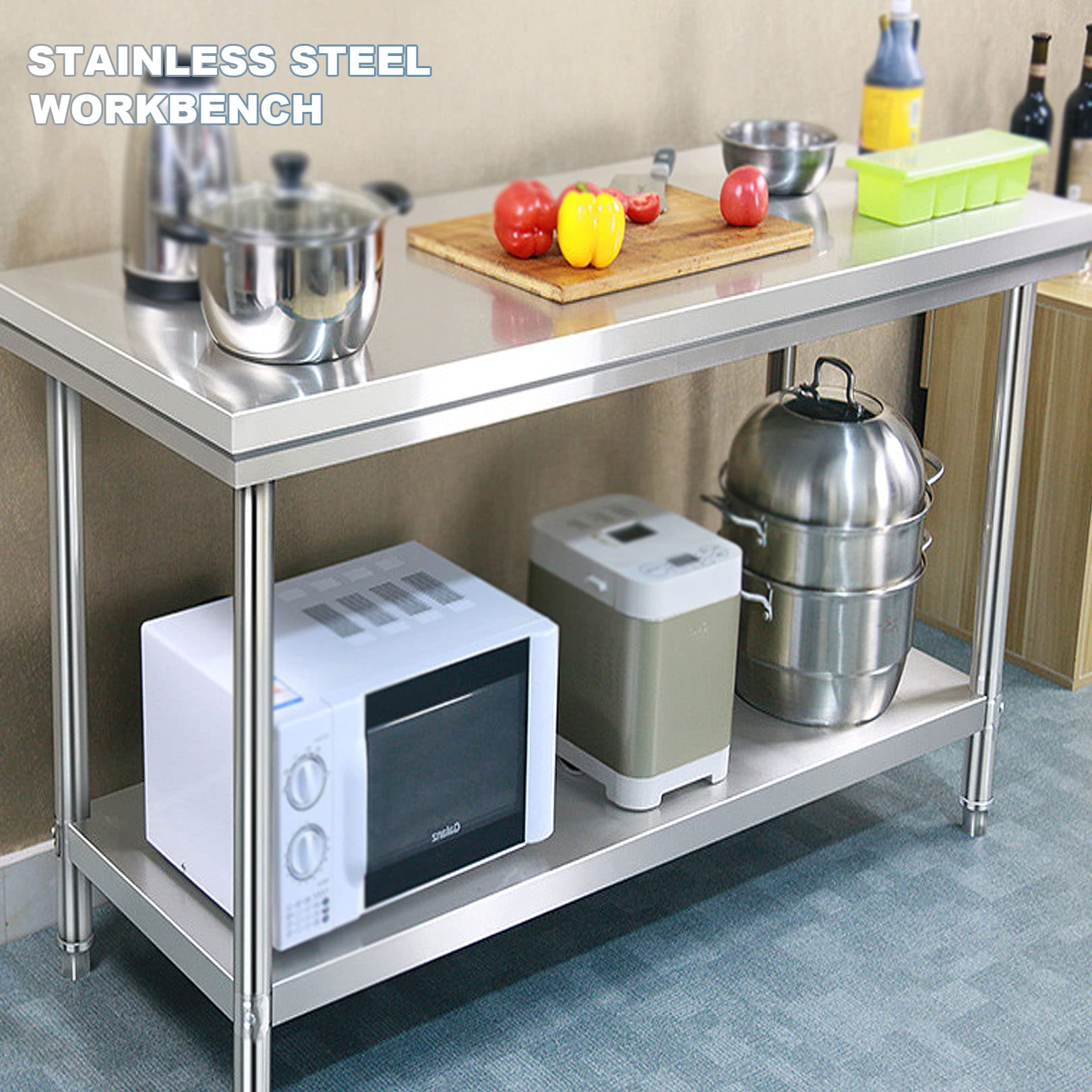 Mesa de Trabajo de Acero Inoxidable Mesa de Trabajo de preparación de Alimentos con Mesa de Catering de Cocina Comercial de Estante Inferior Soporta 200 kg