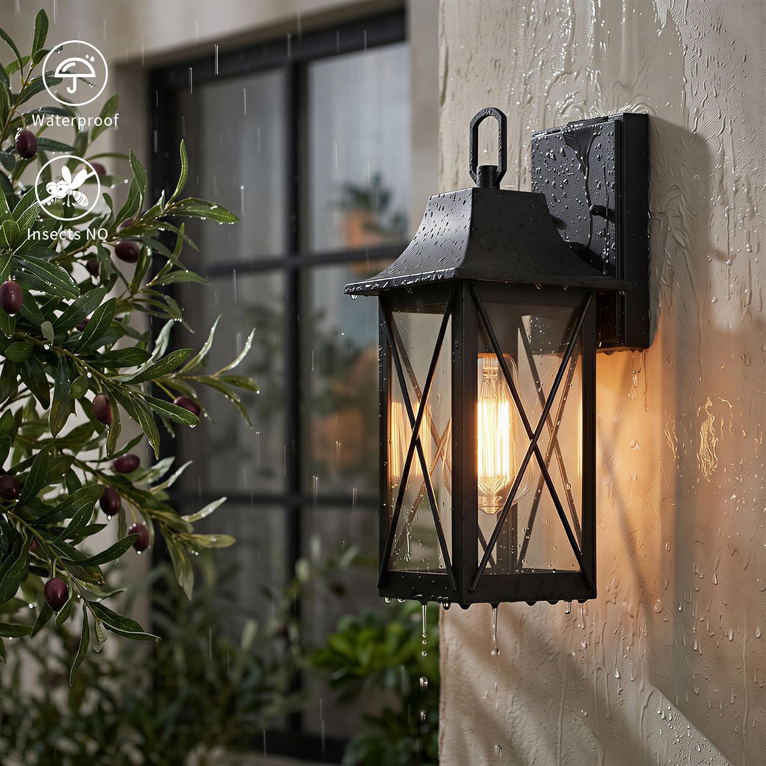 mirrea 13-inch Outdoor Porch Wall Light for House, Waterproof Exterior Sconce for Patio, Wall Mount Lighting Fixture for Front Door, Permanent Outside Lamp for Garage, Matte Black, Set of 2