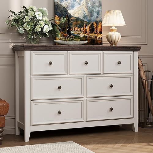 Cómoda blanca antigua para dormitorio, 7 cajones, armario de almacenamiento para sala de estar, archivador para oficina en casa