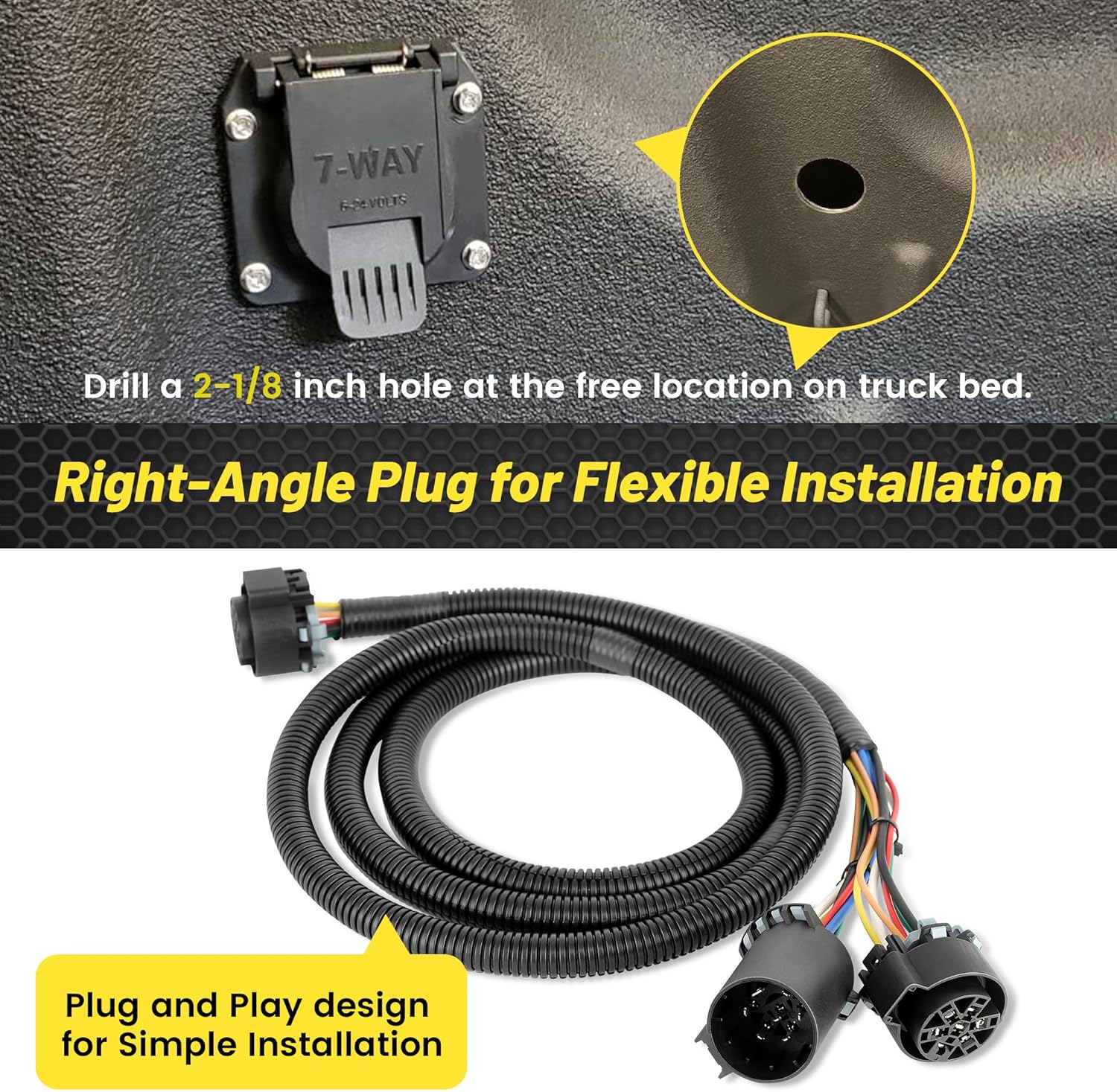 Oyviny Truck Bed 7 Pin Trailer Wiring Extension 7.5 Foot Compatibel with Chevy,Dodge,Ford,GMC,Nissan,Toyota,Ram, Universal Extension Harness for 5th-Wheel and Gooseneck Trailers