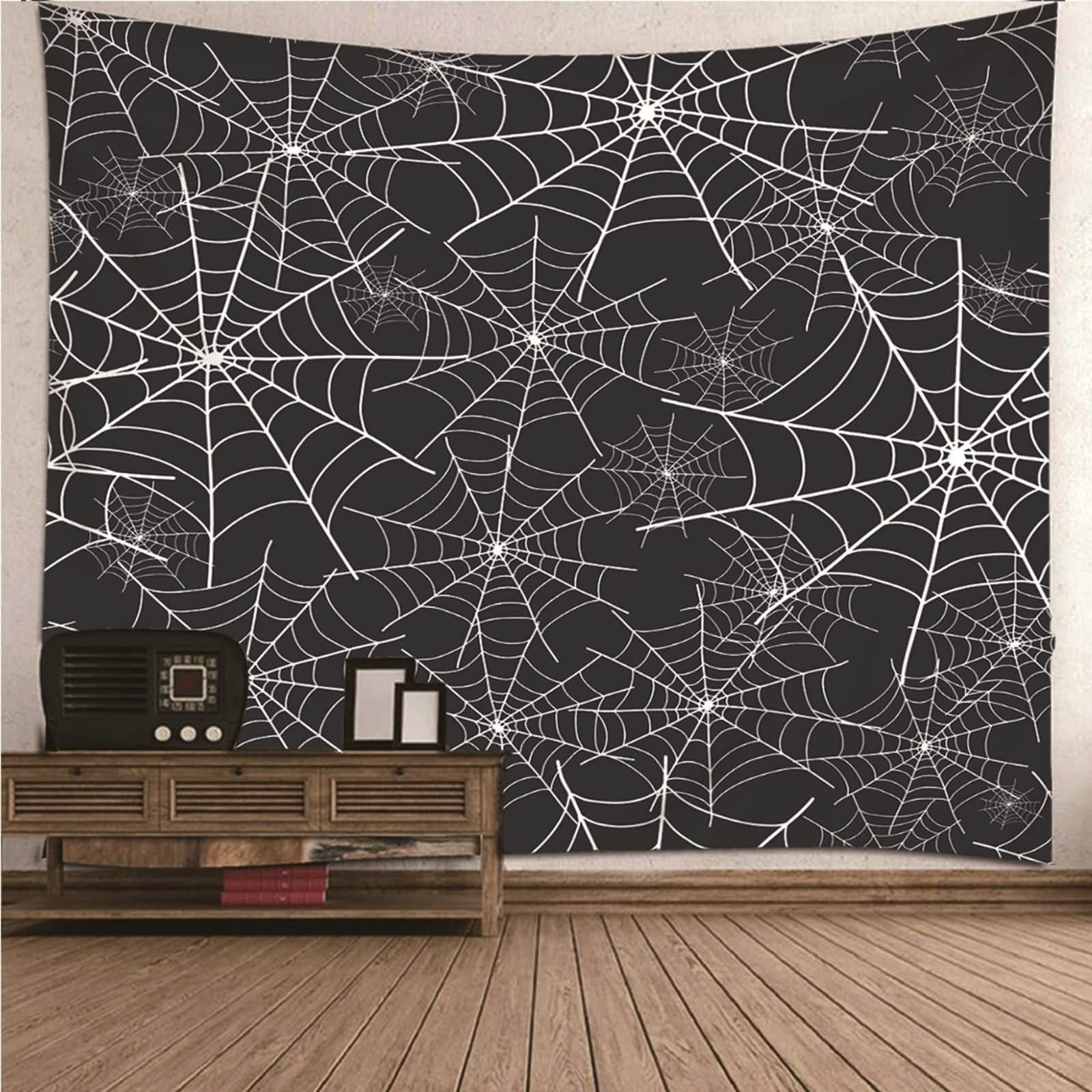 Macrame Tapiz Pared Grande, Decoración Pared Cocina Telaraña Poliéster Blanco Negro 240x220CM Regalo Mujer
