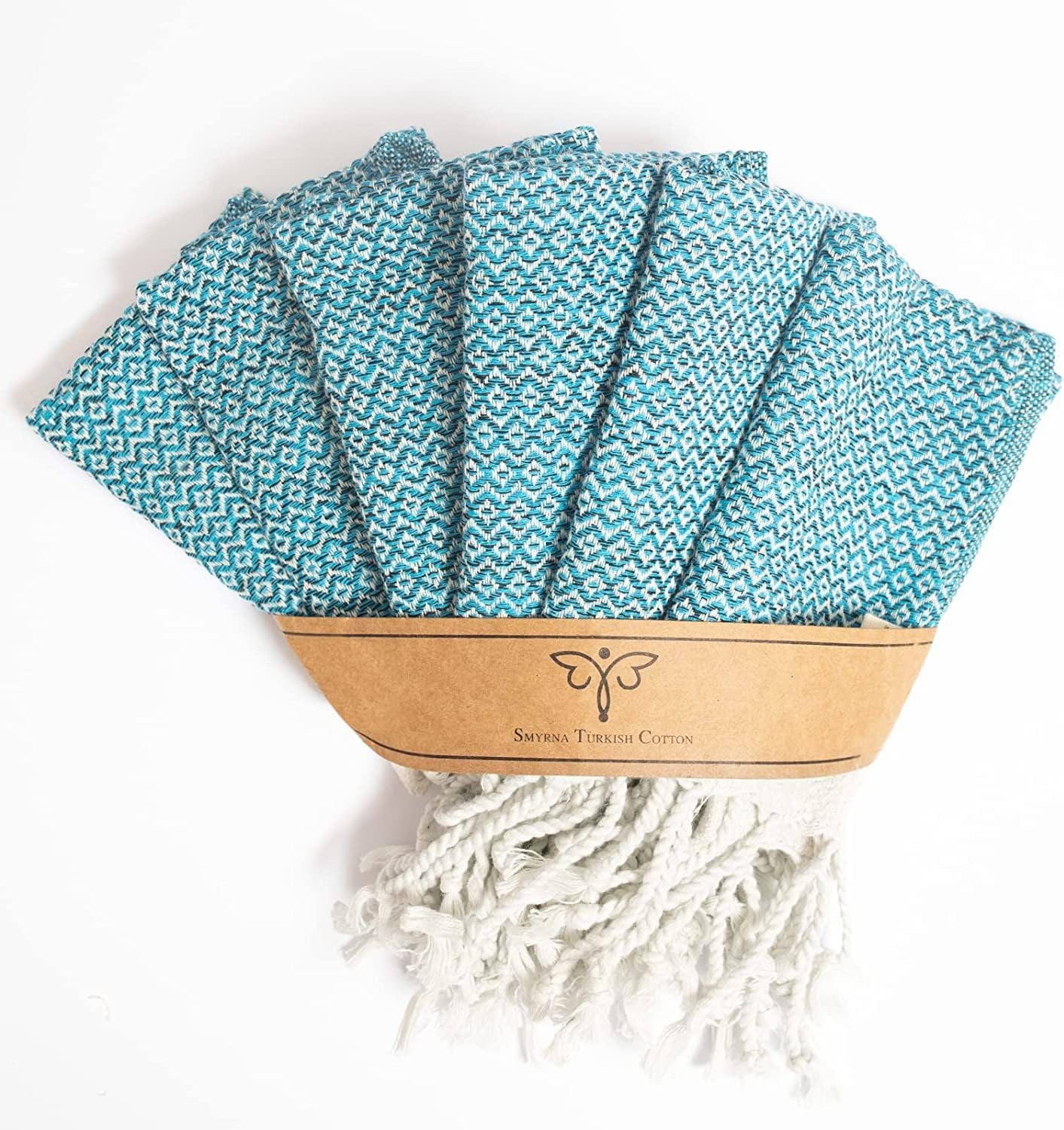 SMYRNA TURKISH COTTON Wash Cloths Pack of 6 | 12"x17" | Versatile Bath Towels for Bathroom, Hotel, SPA, Gym | Soft, Absorbent, Prewashed and Quick Dry Turkish Hand Towels, Turquoise
