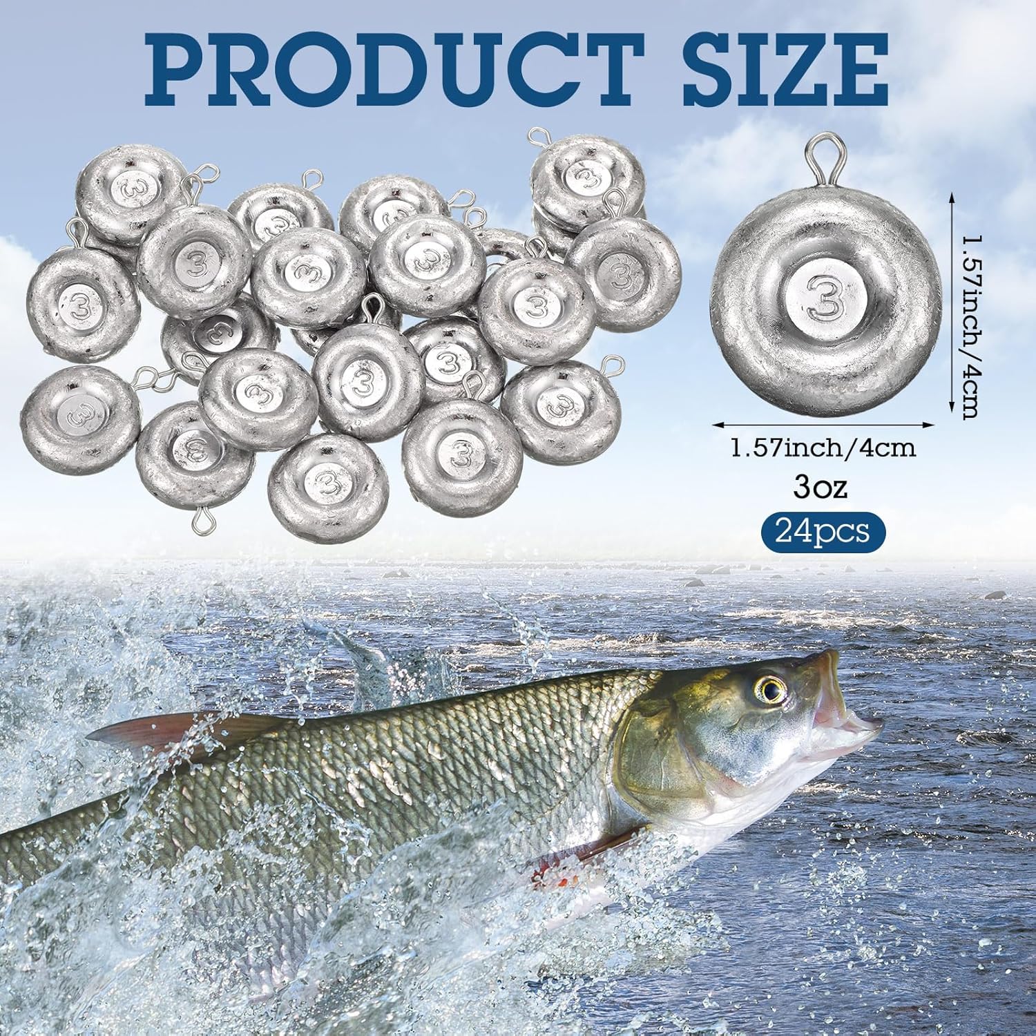 24 Pieces Fishing Disc Sinkers Weights Disc Sinker Fishing Sinkers Weights for Saltwater Catfishing Trolling Surf Tackle