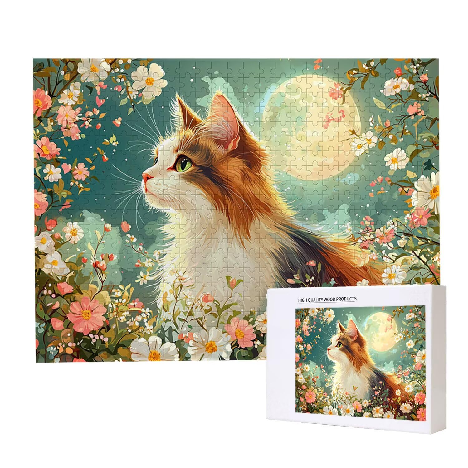 Puzzle 156 x 105 cm, 5000 sztuk puzzli dla dorosłych, prezent rocznicowy, prezent świąteczny, dekoracja domu, zapobieganie degeneracji mózgu u osób starszych (Księżycowy kot) w-545