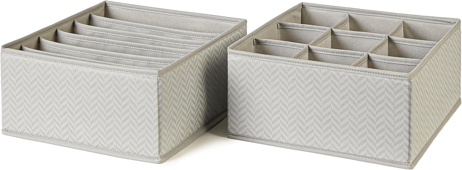 Ocean Home Textile 2'li Bölmeli Gri Balıksırtı Çekmece İçi Düzenleyici Kutu Set