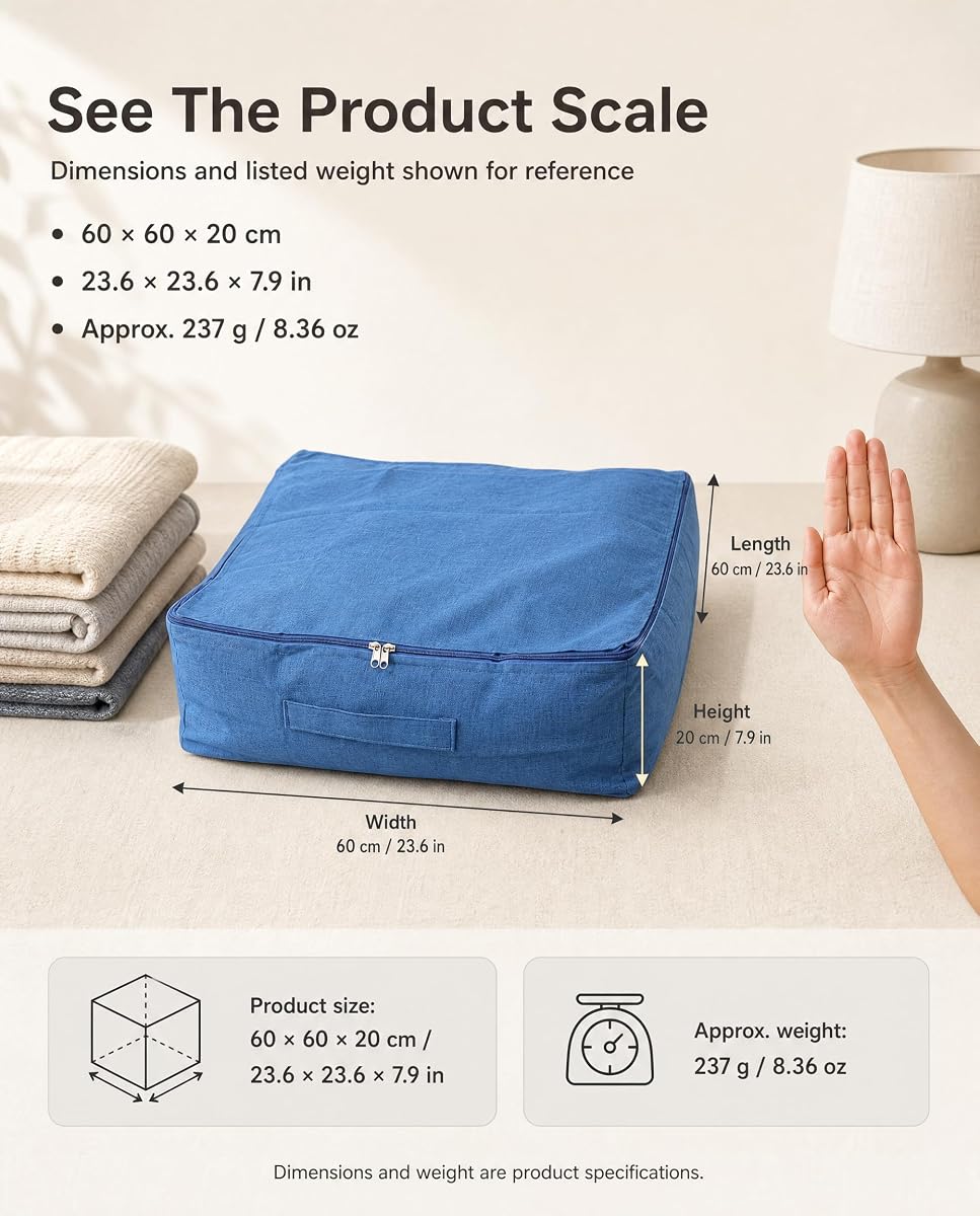 Torba do Przechowywania Tkaniny Foursquare Stylowa, Uniwersalna Osłona na pufę do Organizacji Domu 60x60x20cm (BLUE)