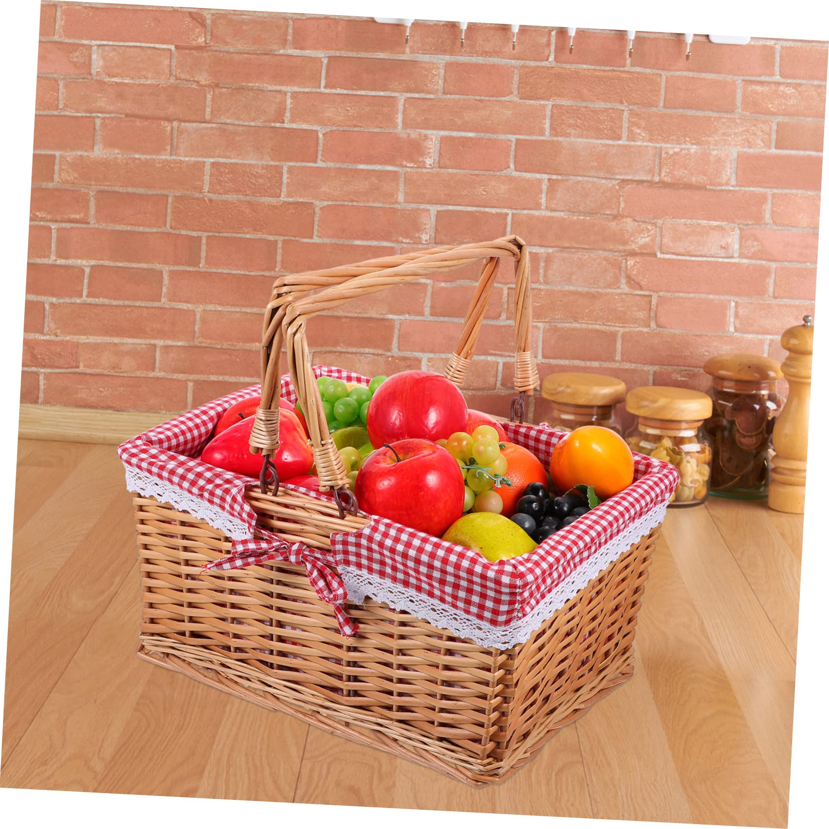 PRETYZOOM Cestino Intrecciato Mano di Vimini Cestino di Salice per Contenitore Portaoggetti con Fodera in Stile Country per Picnic Campeggio e Raccolta Frutta Verdura