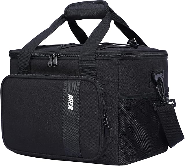 MIER 16L Large Cool Bag Insulated Lunch Box Bags Cooler Tote Bag for Adults Men Women to Work Picnic Travel Beach (Black)