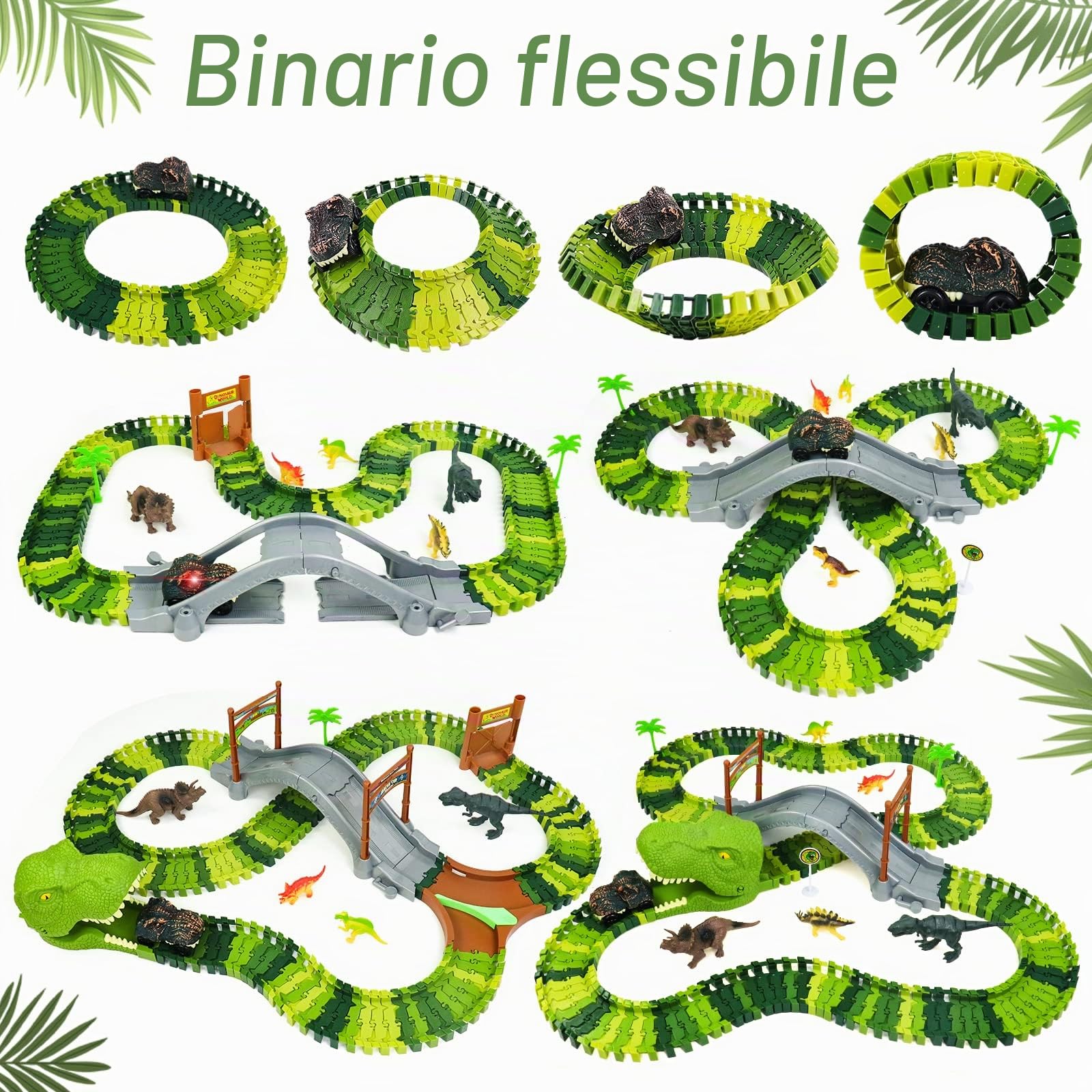 Pista Macchinine Dinosauri Giocattolo Per Bambini Giochi Bambini 2 3 4 Anni Con 14 Dinosauro Giocattolo e LED Cars Macchinine Per Regalo Bambino bambina 4 5 6 Anni e Regali Pasqua