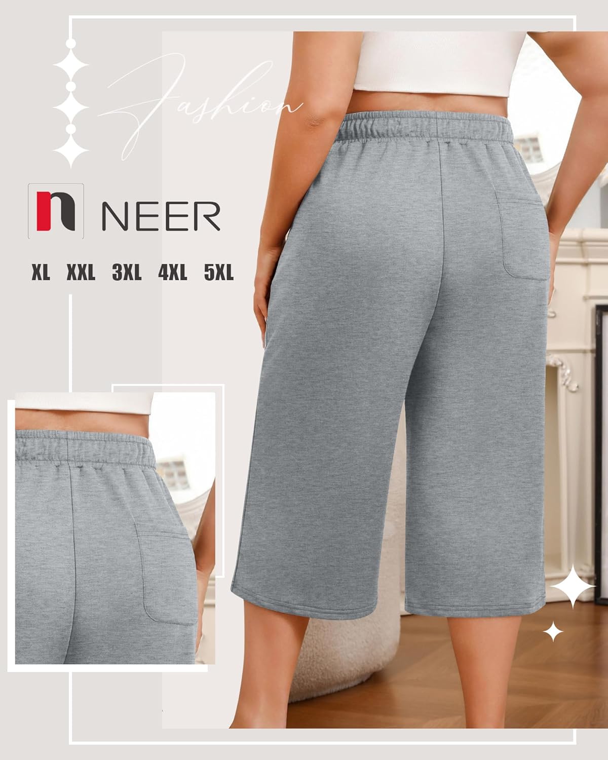 Neer 3 Pack Women's Plus Size Capri Pants, Drawstring Crop Lounge Sweatpants Summer Casual Loose Cropped Pant with Pocket - Image 5