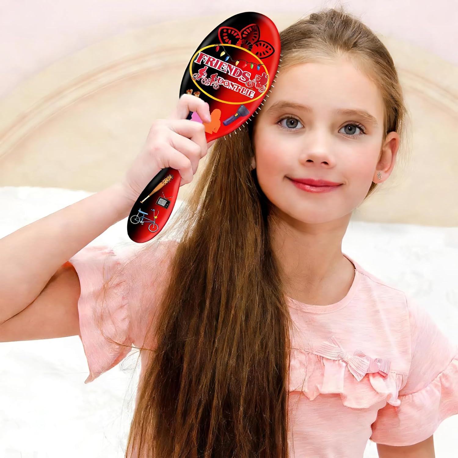 Stranger Theme Hair Brush and 2 Scrunchies Set for Girls, Soft Bristles Brush for Women & Girls, Ideal Hairbrush for All Hair Types