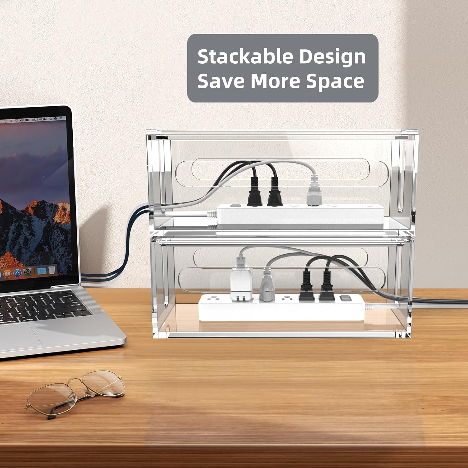 Cable Management Box Acrylic Cord Organizer Box Power Strip Storage Box to Hide Wires, Clear