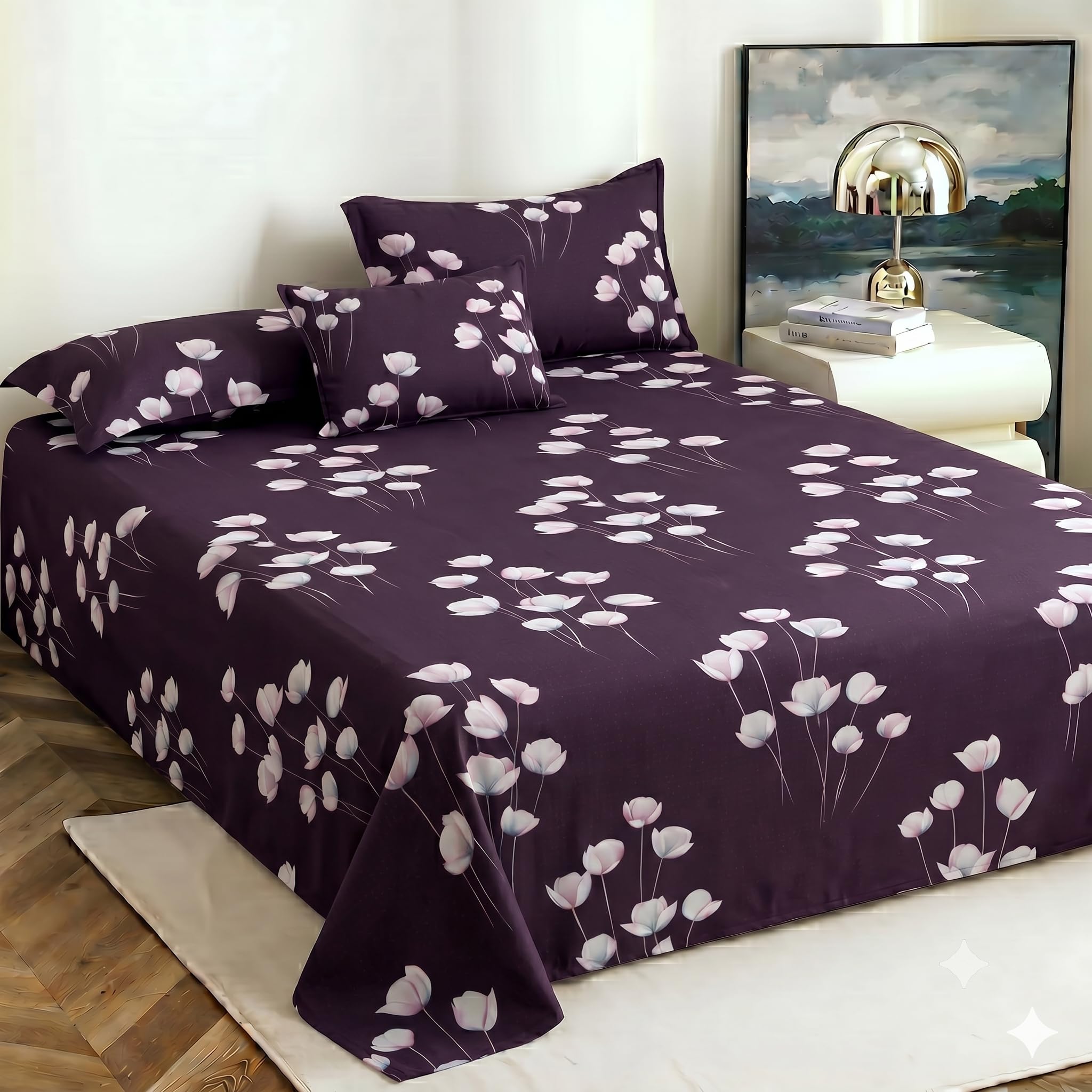 DECOMIZER AquaDamasFlower Bed Sheet Set - Soft Cotton -14 DECOMIZER AquaDamasFlower Bed Sheet Set - Soft Cotton -14