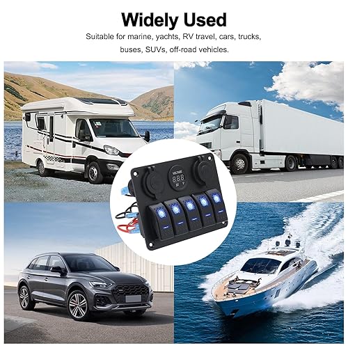 Miniatura 8 de Geloo Panel de interruptor basculante de barco de 5 cuadras, impermeable, panel de interruptores marinos, panel de aluminio con enchufe USB Daul