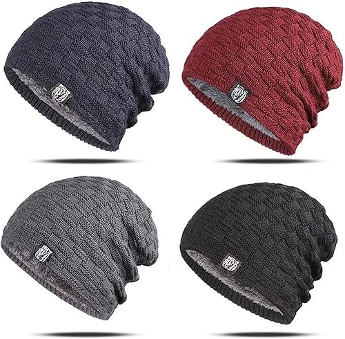 Miniatura 5 de Gorro para hombre de lana de invierno con patrón de gofre elegante repelente a la lluvia cálido con forro de vellón gorro holgado