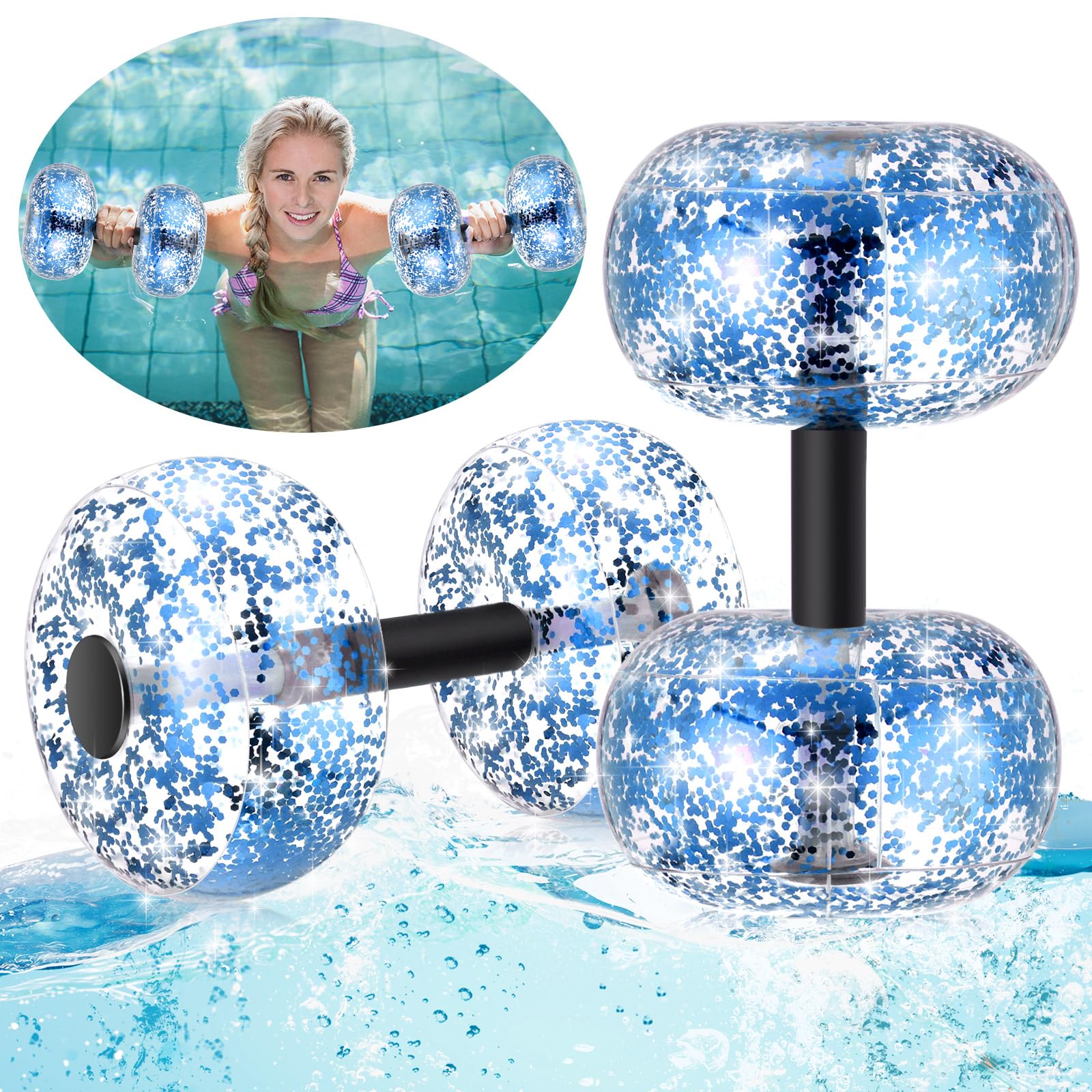 RoundFunny2 Sets Inflatable Aquatic Dumbbell Water Weight Pool Weights for Water Exercise Set Floating Barbell Equipment for Water Aerobics Weight Loss Swimming Pool Exercise Fitness Workout
